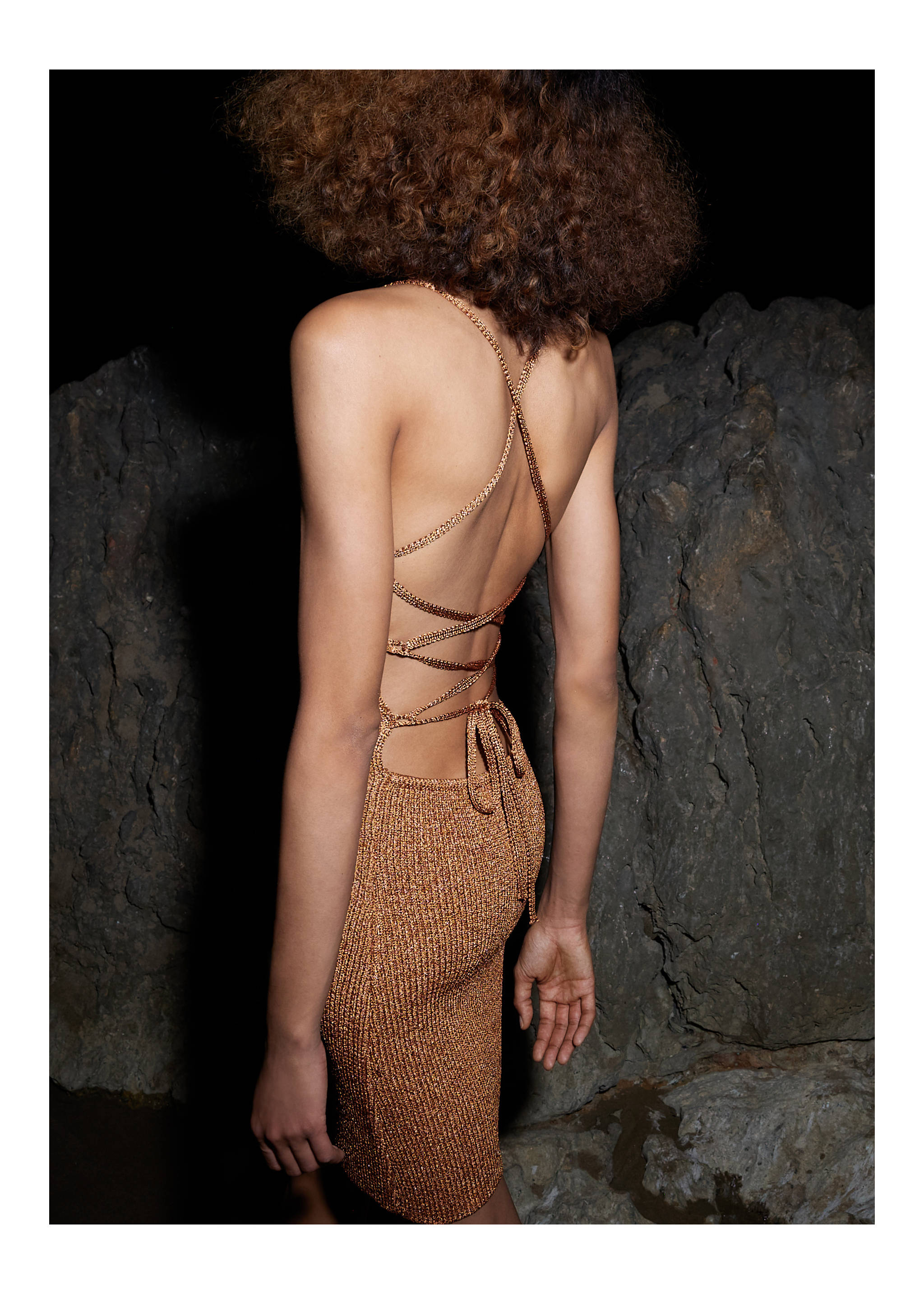 Lurex dress with crossed back - Details of the article 3, Copper. Ref: 17082902-00.