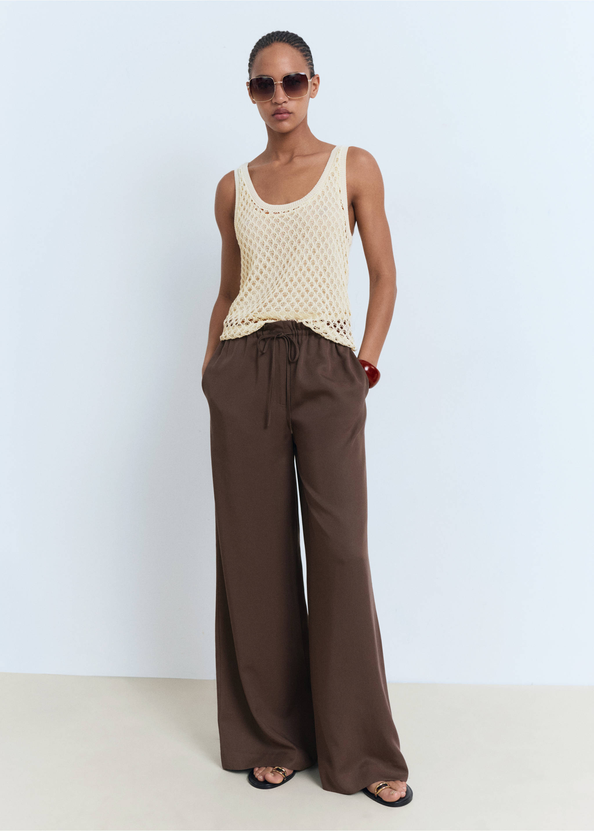 Crochet top with straps - General plane, Ecru. Ref: 17082903-00.