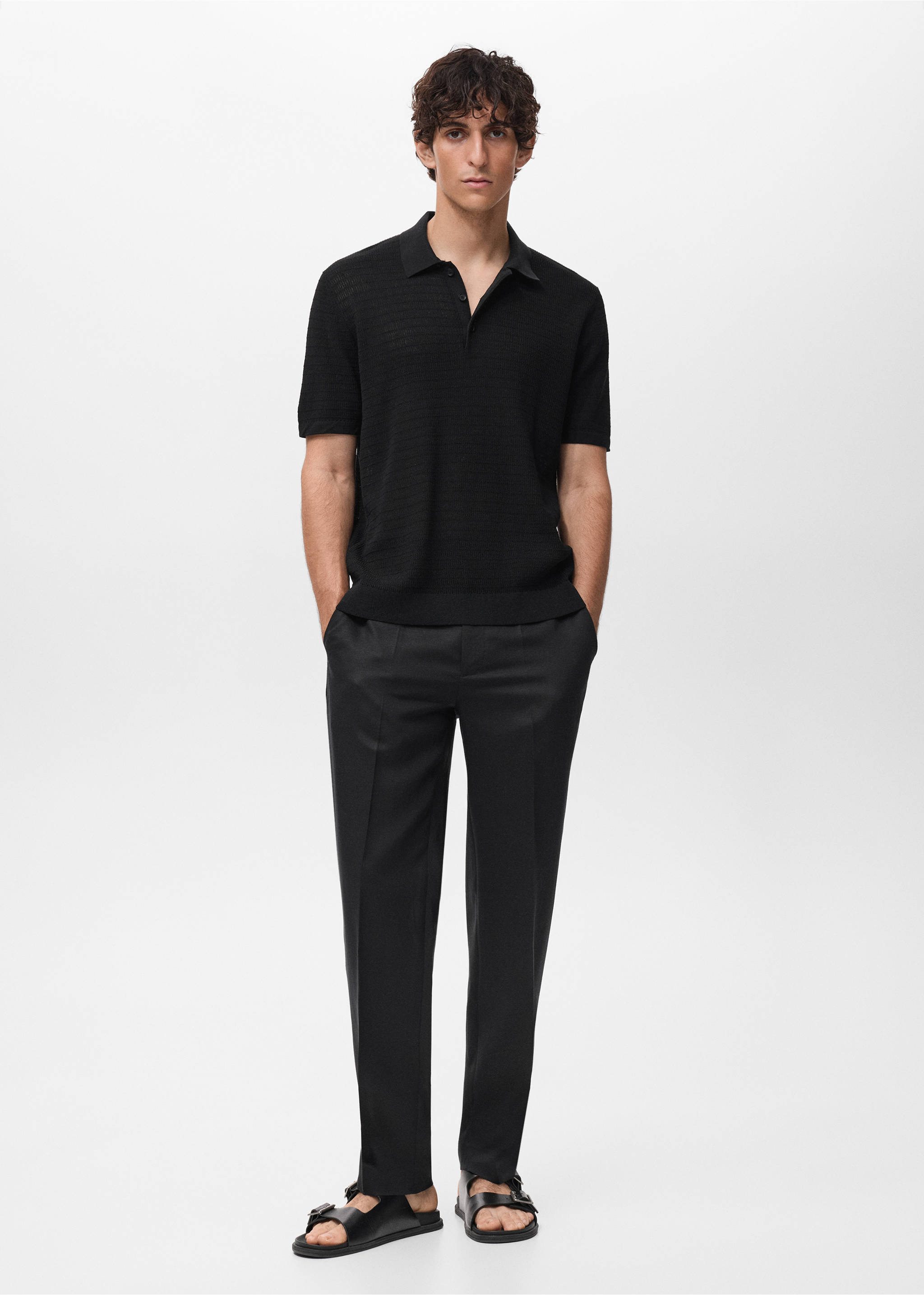 Fine-knit cotton polo shirt - General plane, Black. Ref: 17082904-00.