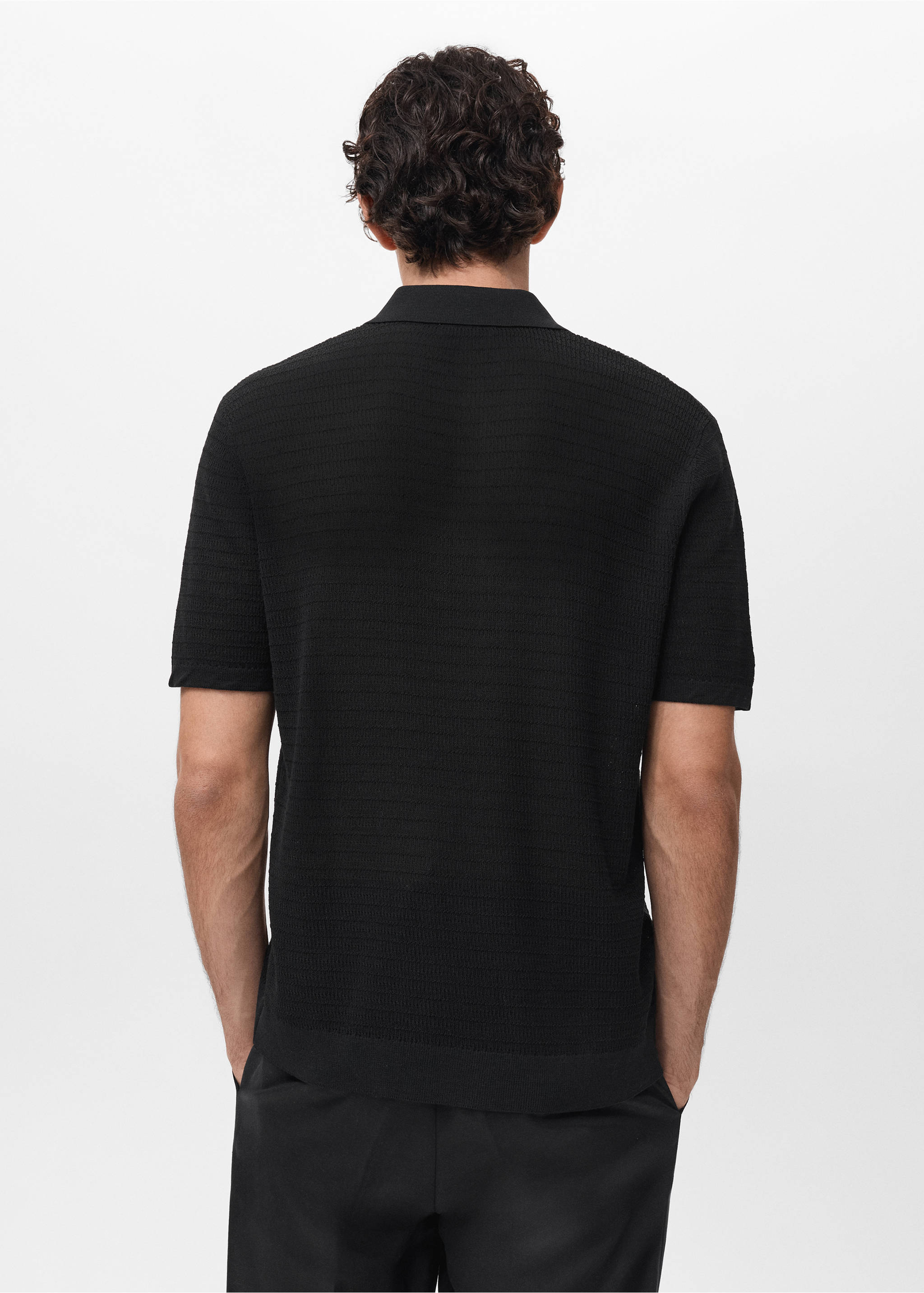 Fine-knit cotton polo shirt - Reverse of the article, Black. Ref: 17082904-00.