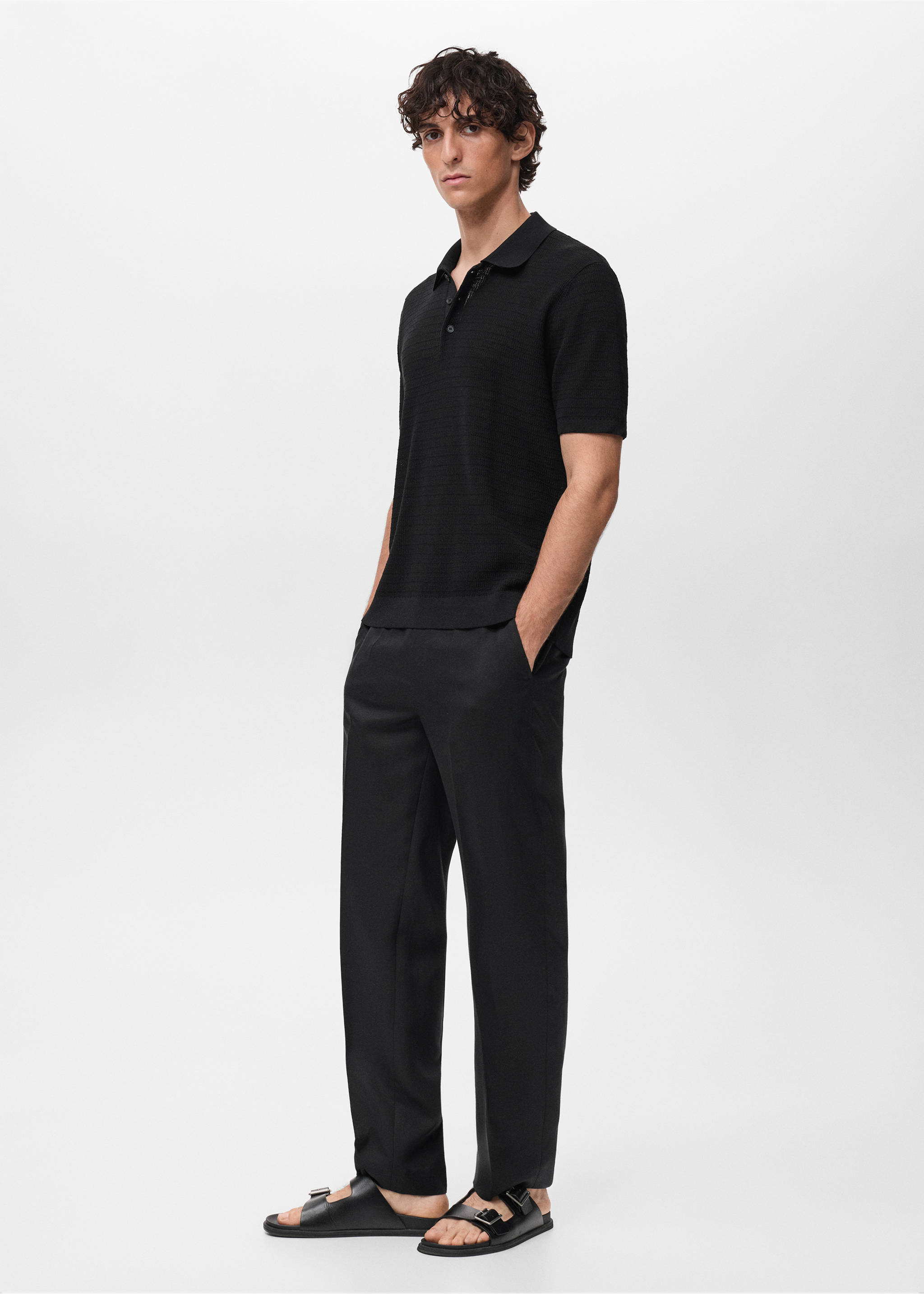 Fine-knit cotton polo shirt - Details of the article 2, Black. Ref: 17082904-00.