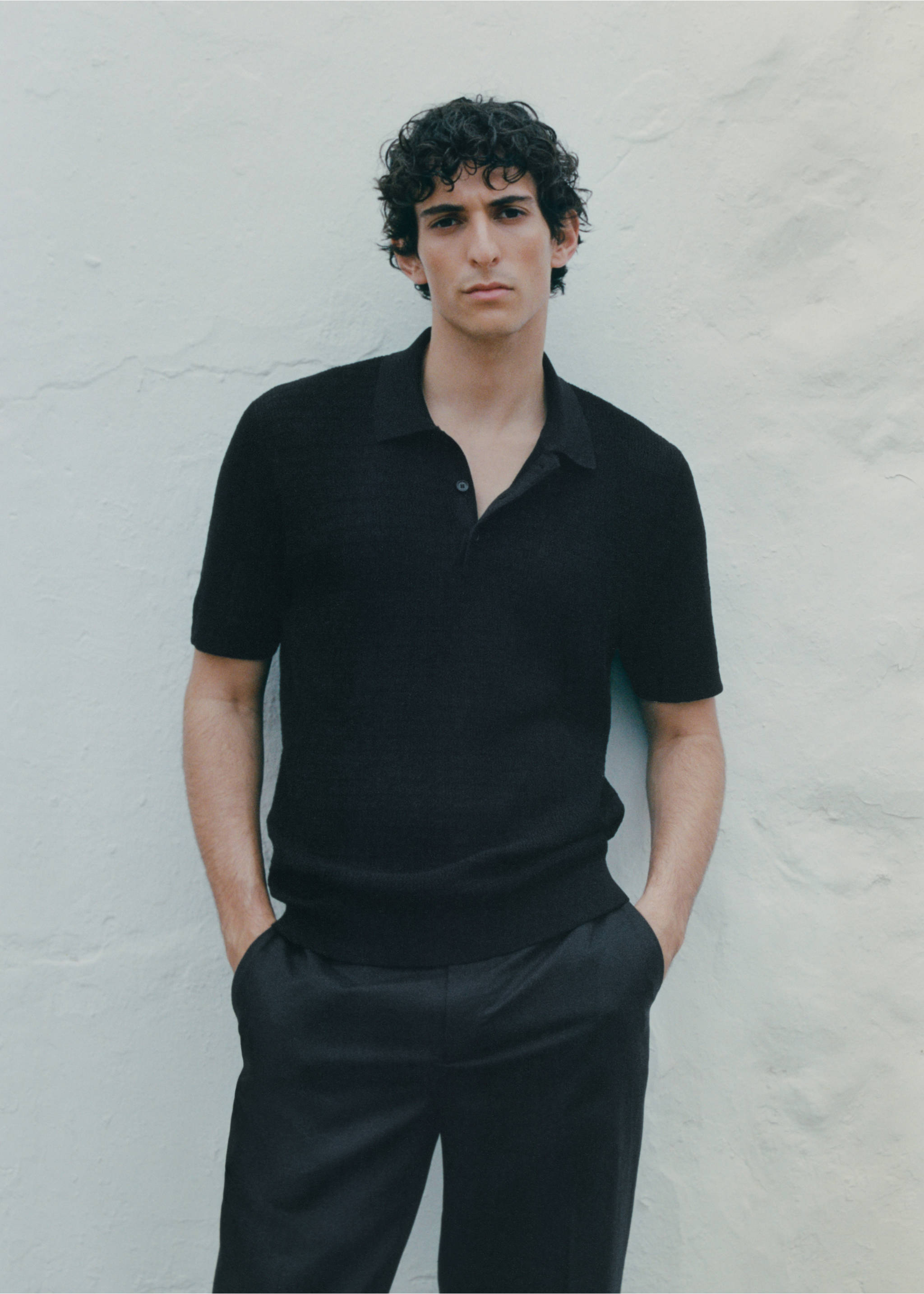 Fine-knit cotton polo shirt - Details of the article 3, Black. Ref: 17082904-00.