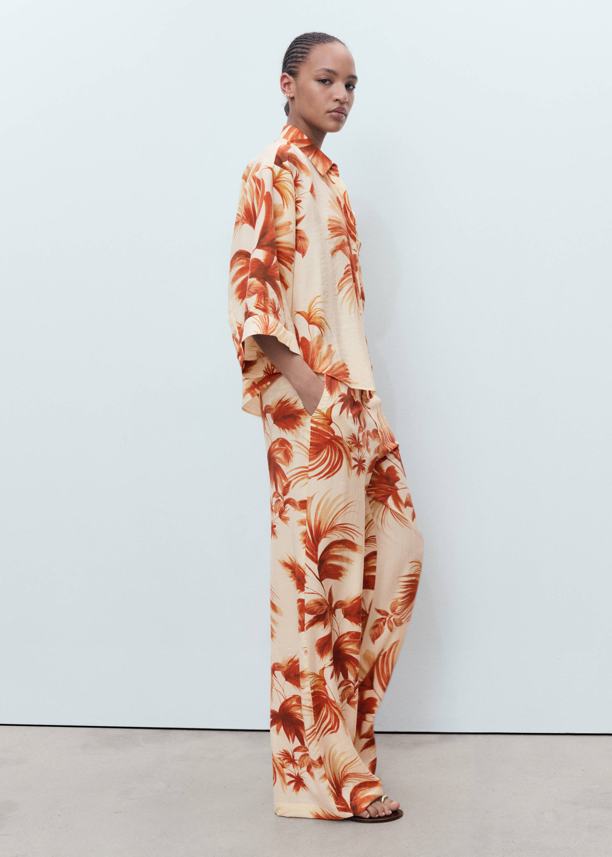 Straight-leg trousers with palm tree print - General plane