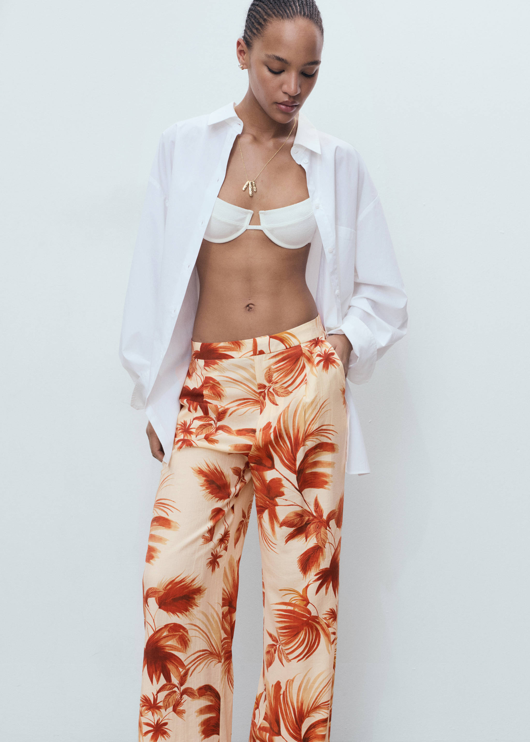 Straight-leg trousers with palm tree print - Details of the article 1