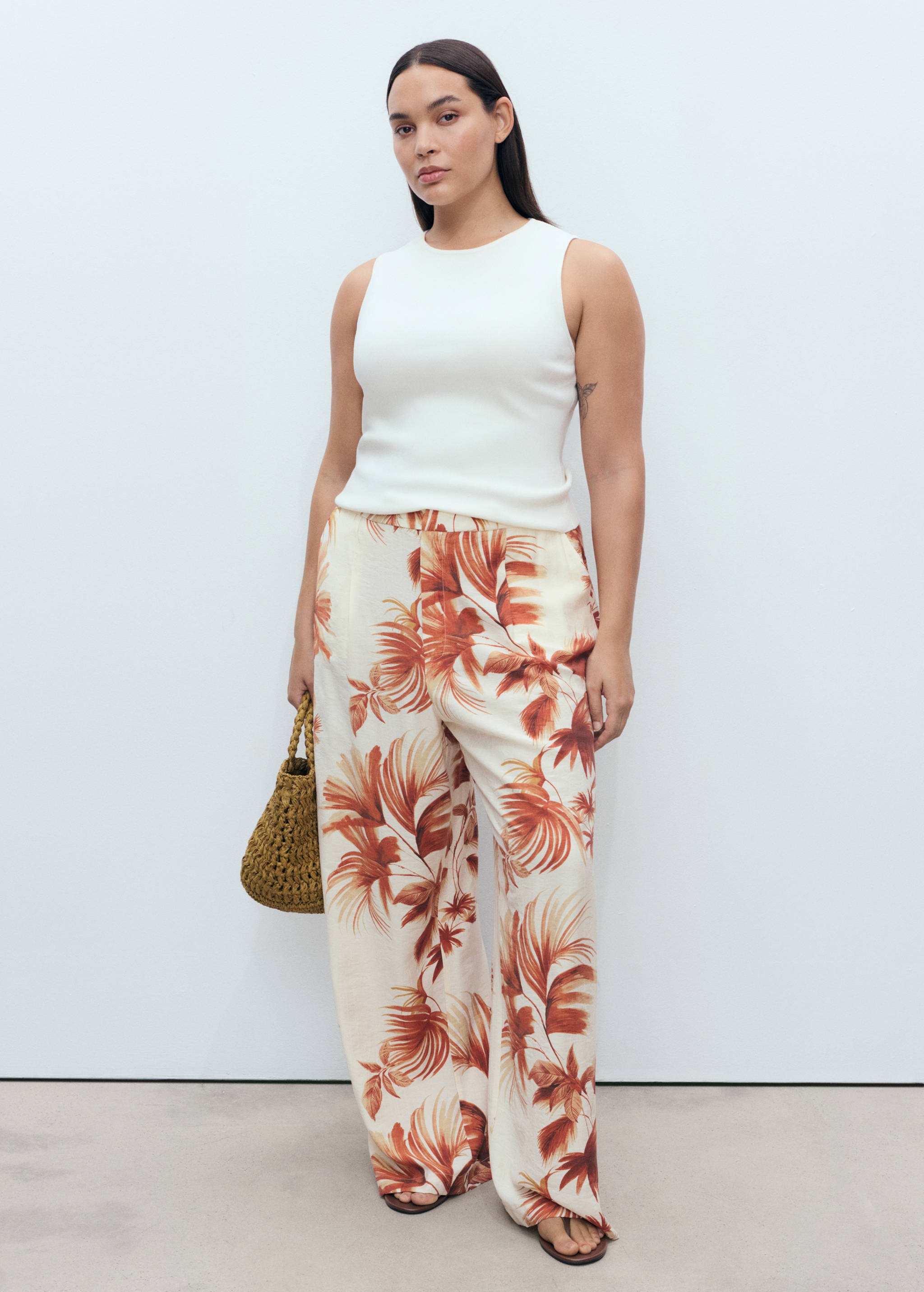 Straight-leg trousers with palm tree print - Details of the article 3