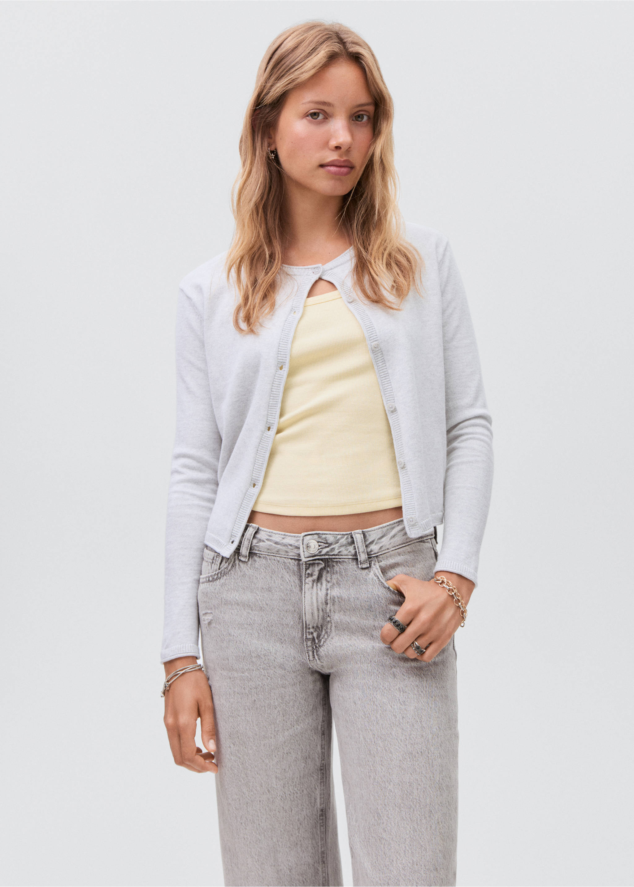 Wide leg jeans with turned-up hem - Details of the article 3, Denim Grey. Ref: 17082911-00.