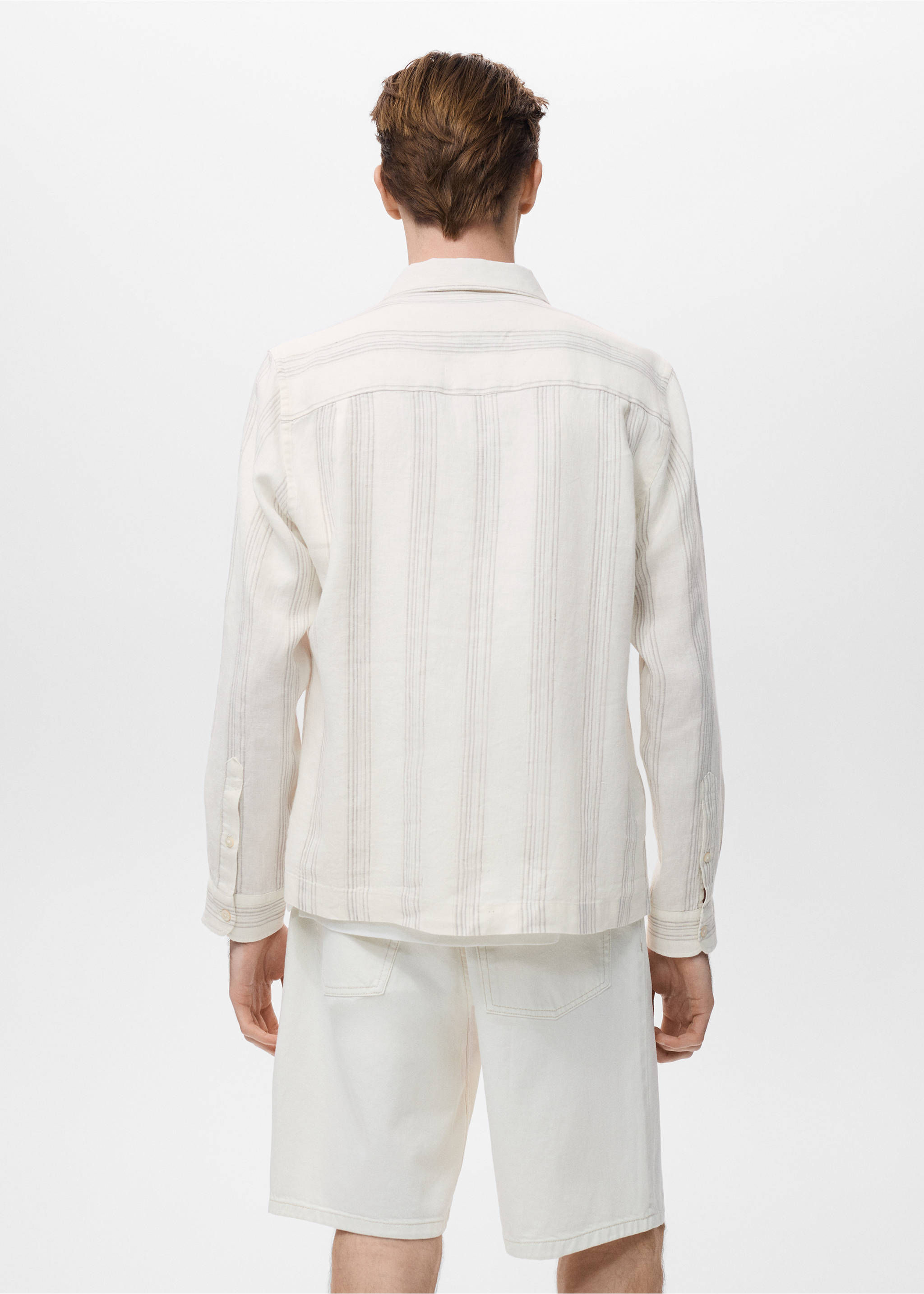 Striped linen overshirt - Reverse of the article, Off White. Ref: 17082912-00.
