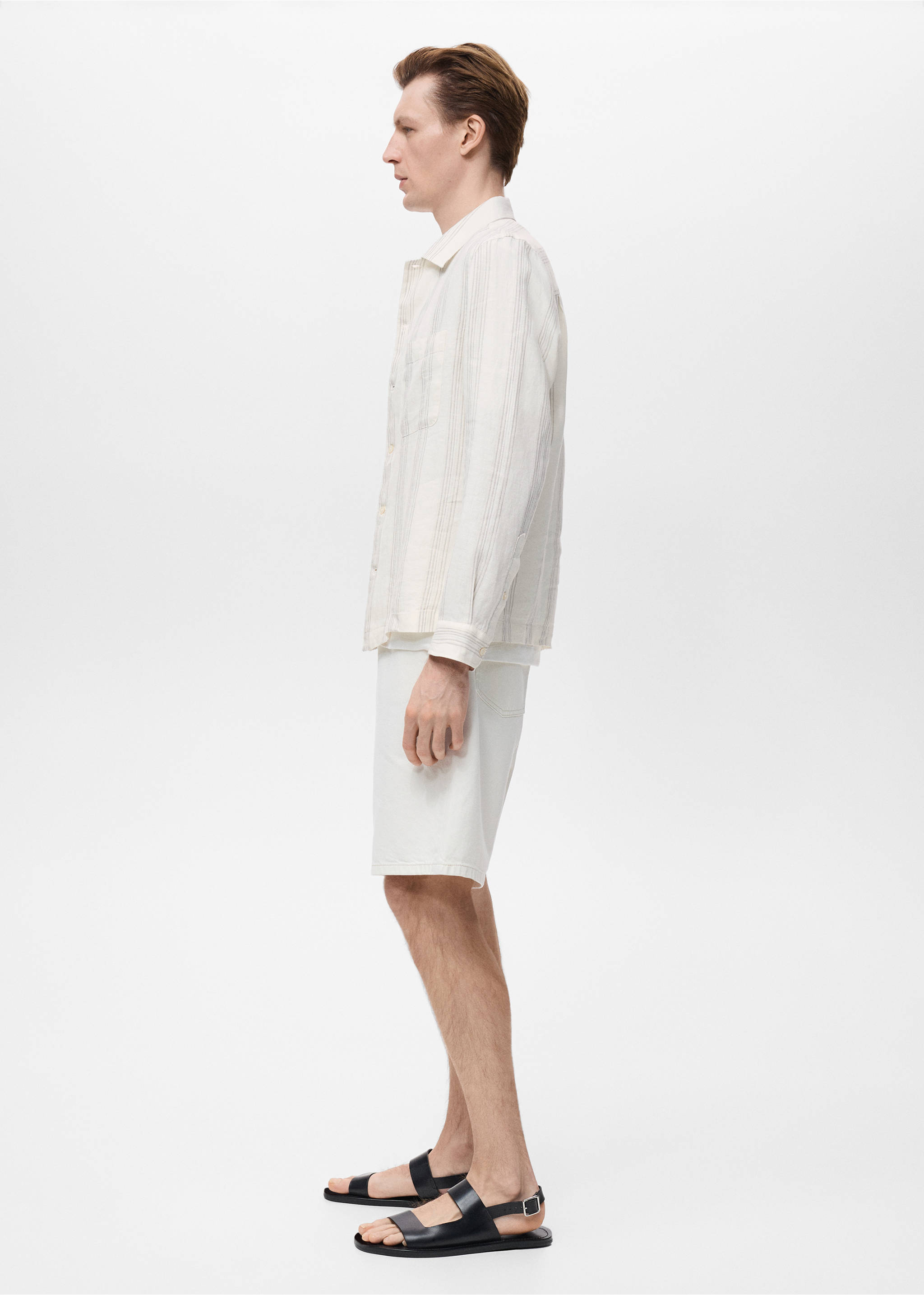 Striped linen overshirt - Details of the article 2, Off White. Ref: 17082912-00.