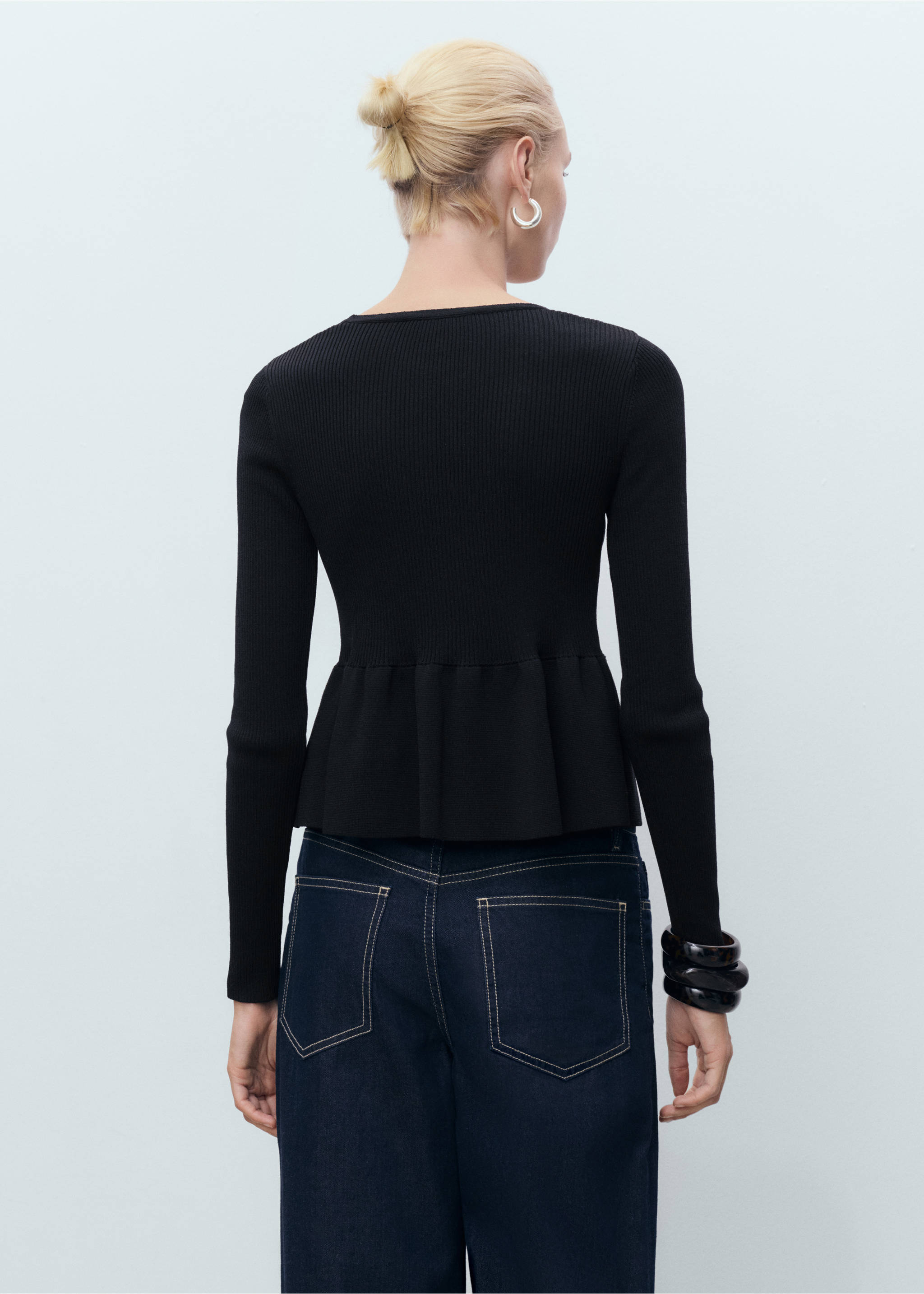 Knitted cardigan with ties - Reverse of the article, Black. Ref: 17082926-00.