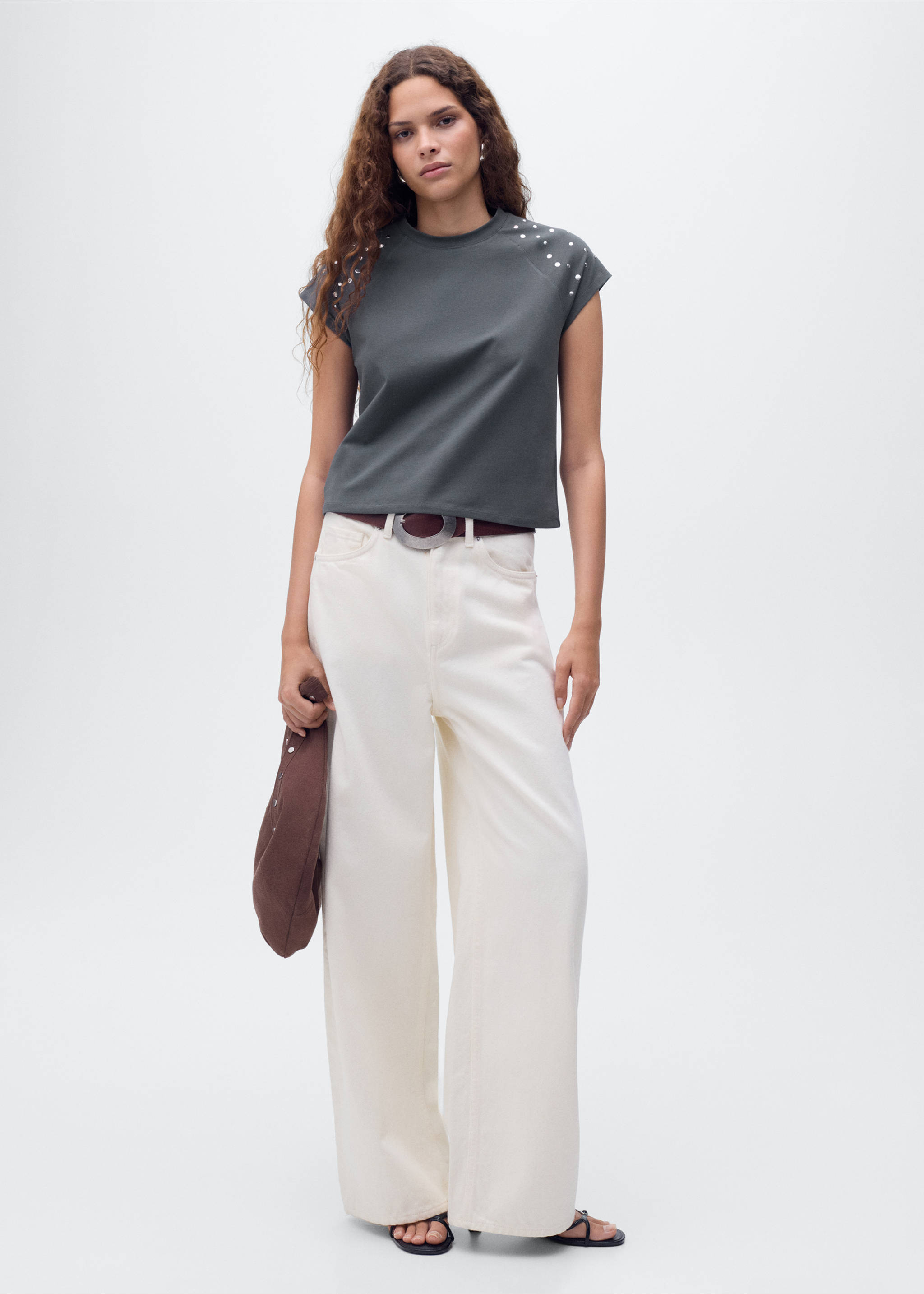 Cotton t-shirt with studs - General plane, Charcoal. Ref: 17082929-00.