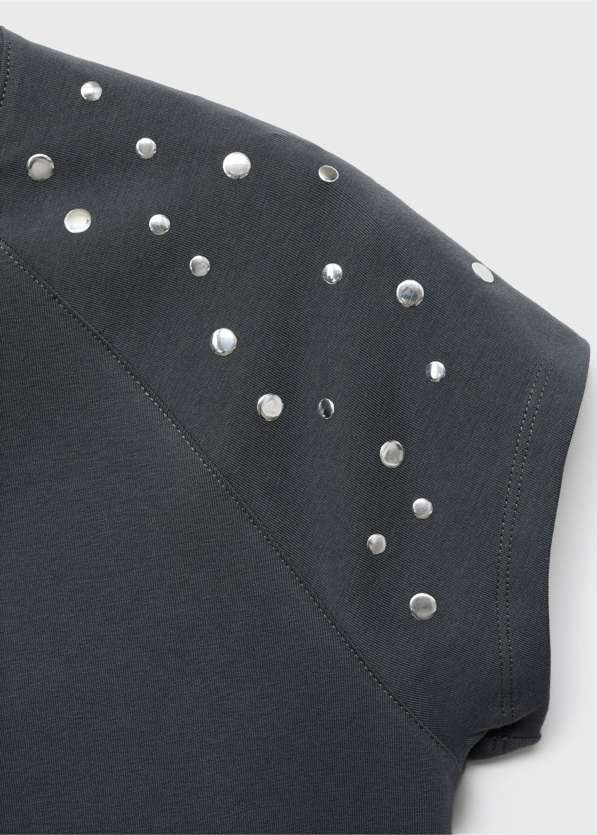 Cotton t-shirt with studs - Details of the article 0, Charcoal. Ref: 17082929-00.