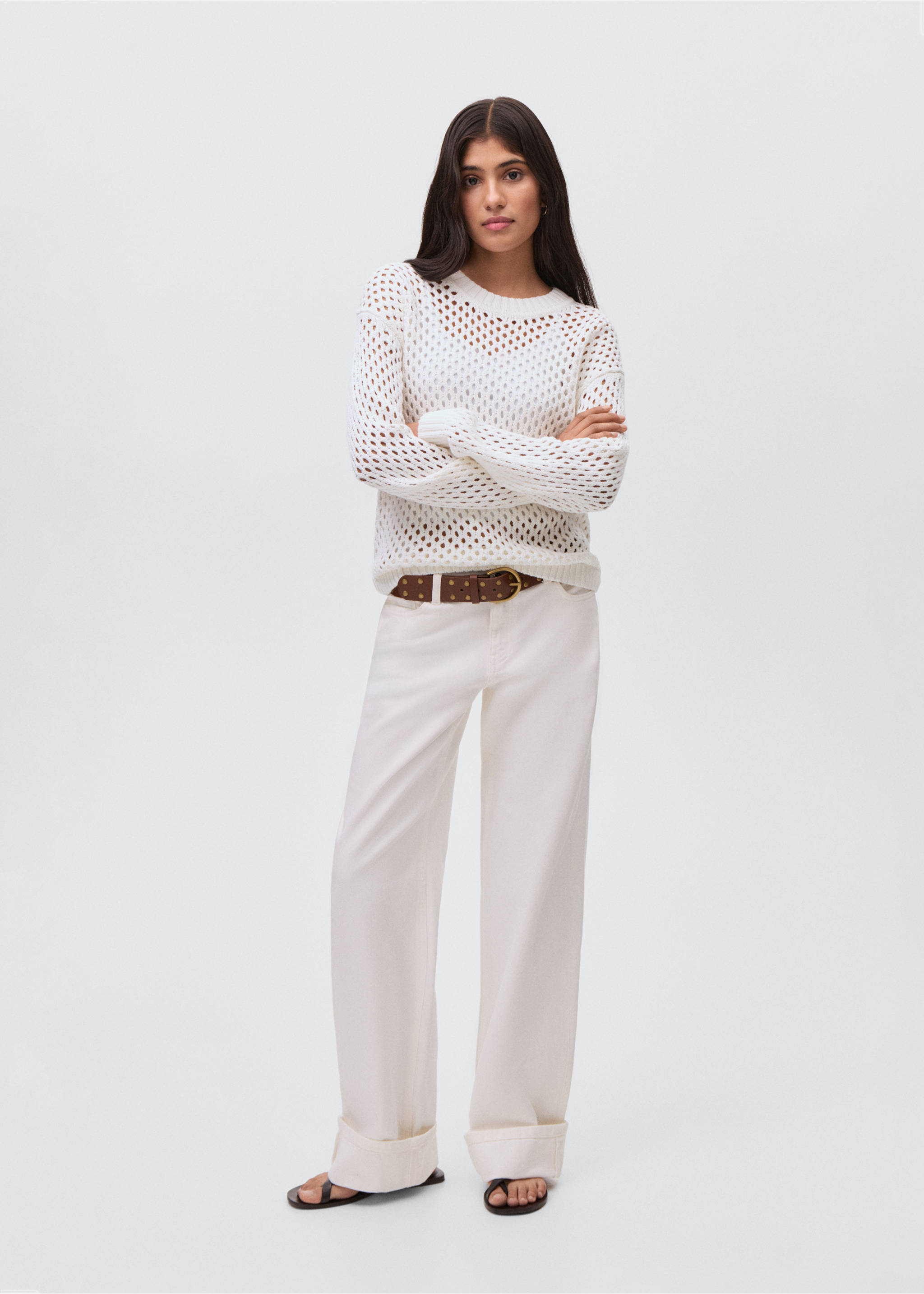 Openwork knit sweater - General plane, Off White. Ref: 17083272-00.