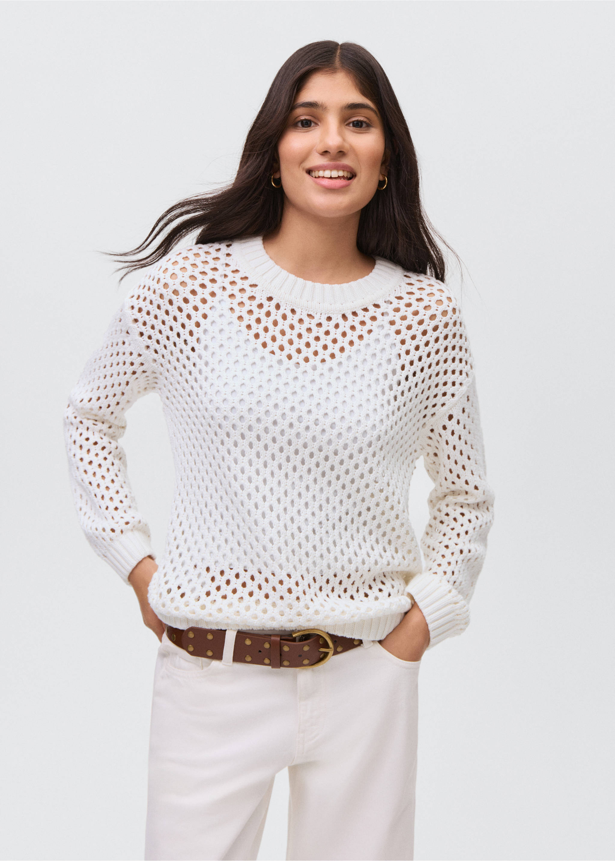 Openwork knit sweater - Medium plane, Off White. Ref: 17083272-00.