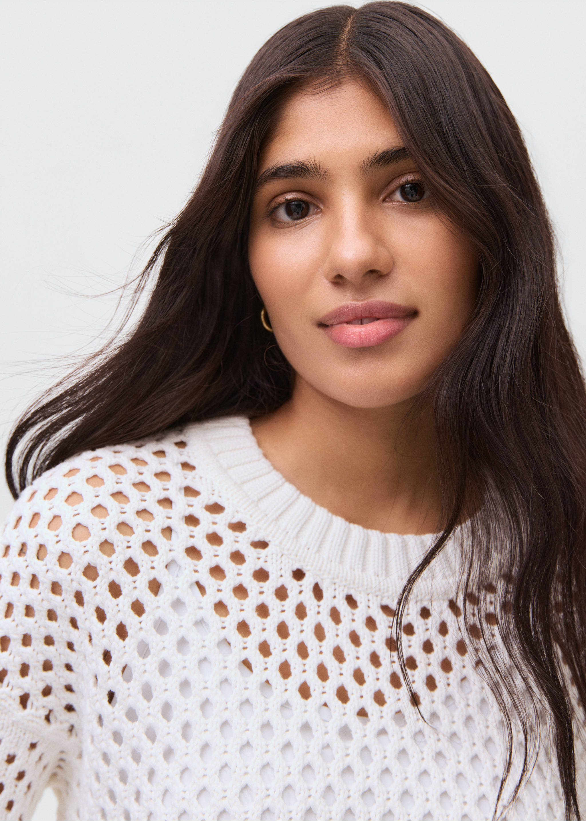 Openwork knit sweater - Details of the article 1, Off White. Ref: 17083272-00.