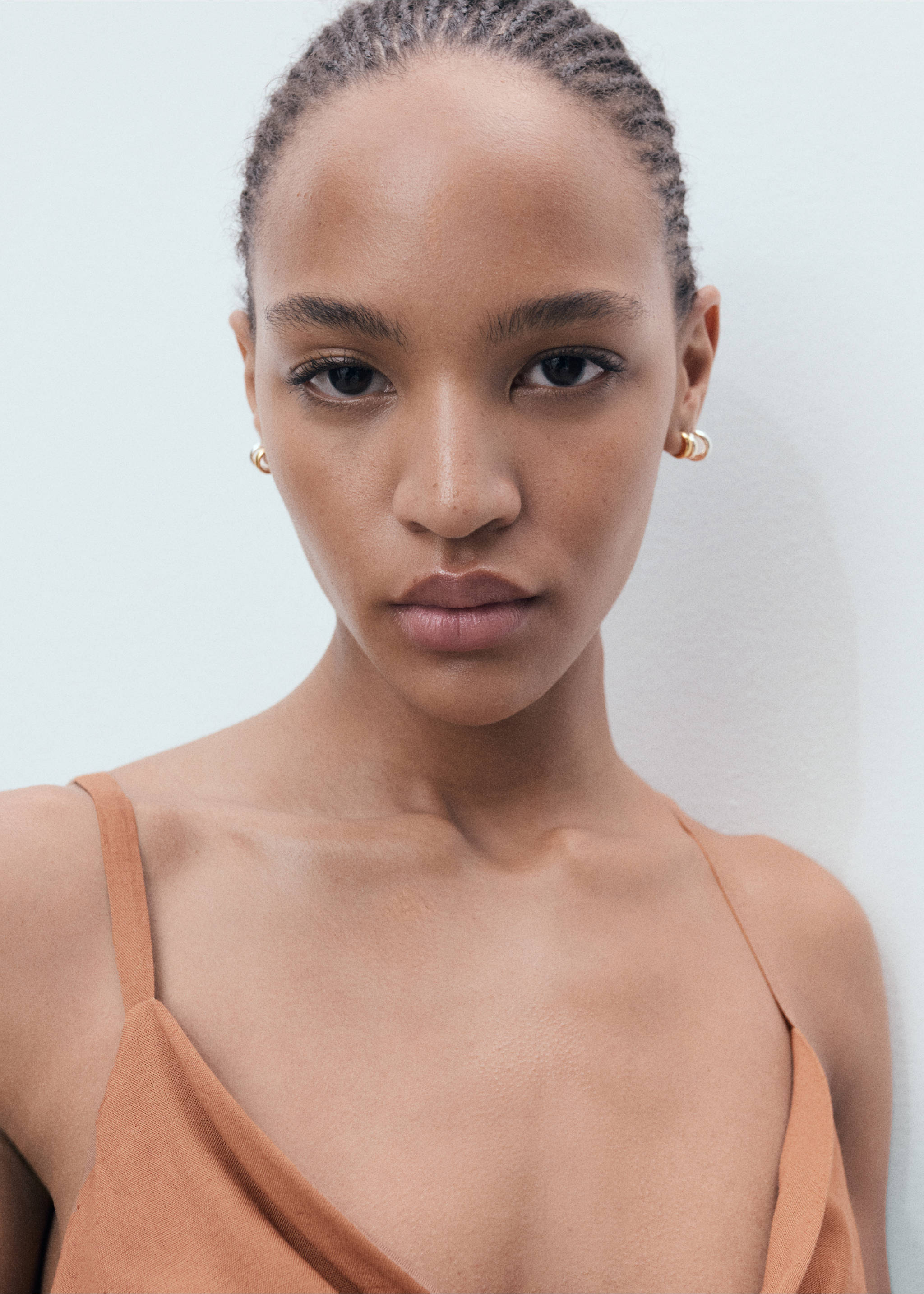 Long jumpsuit with draped neckline - Details of the article 1, Brown. Ref: 17083279-00.