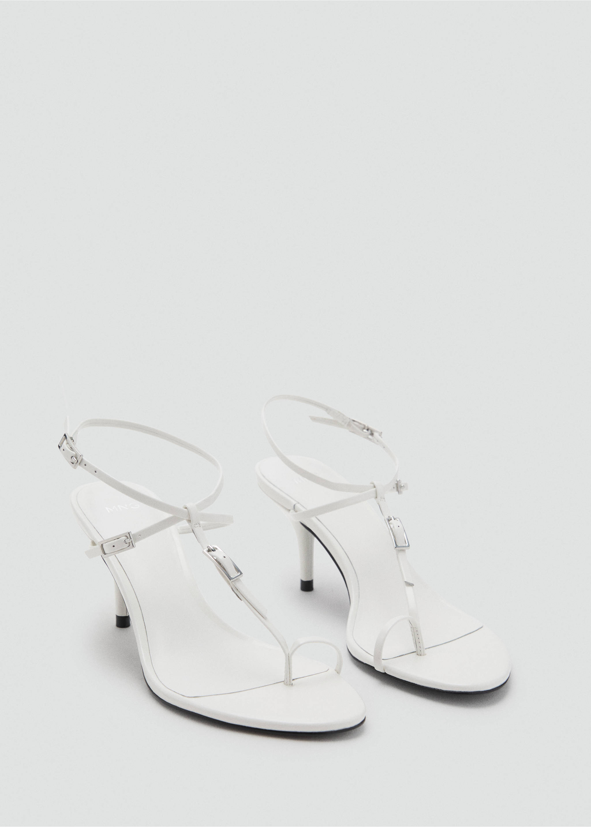 Leather heeled sandals with buckles - Medium plane, White. Ref: 17083308-00.