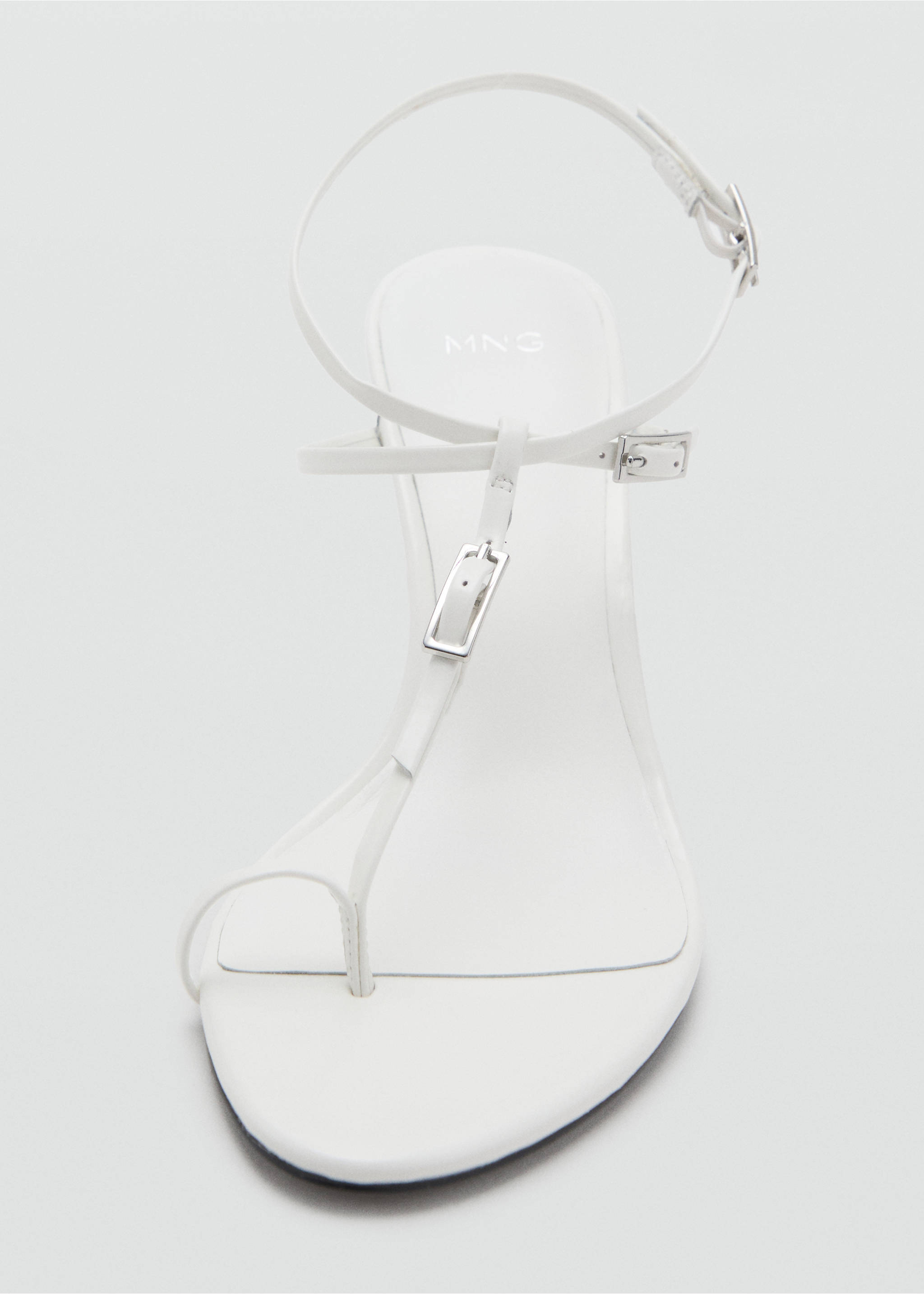 Leather heeled sandals with buckles - Details of the article 2, White. Ref: 17083308-00.