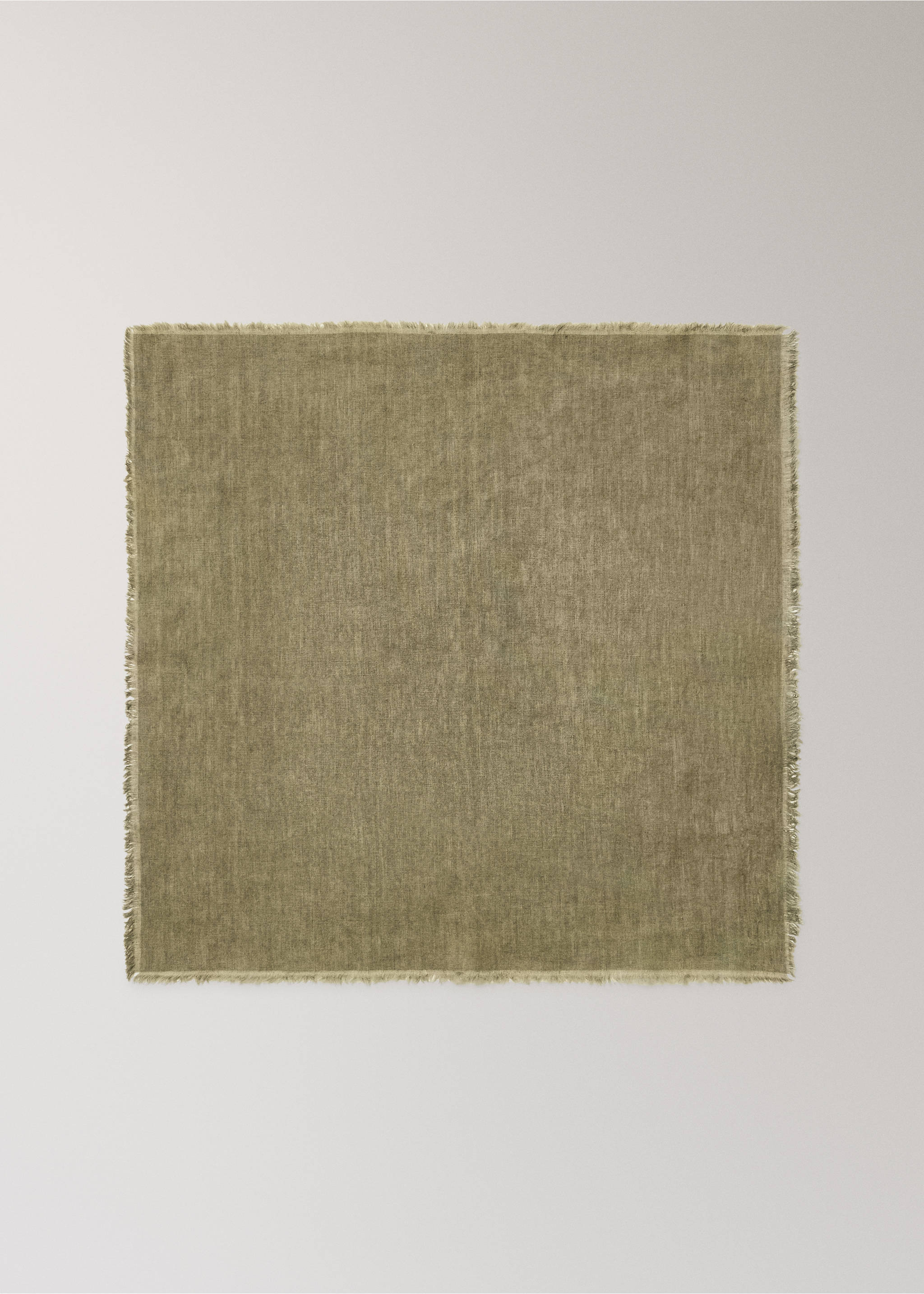 Green napkin with a textured woven design and frayed edges., Ink Blue. Ref: 17083321-00.