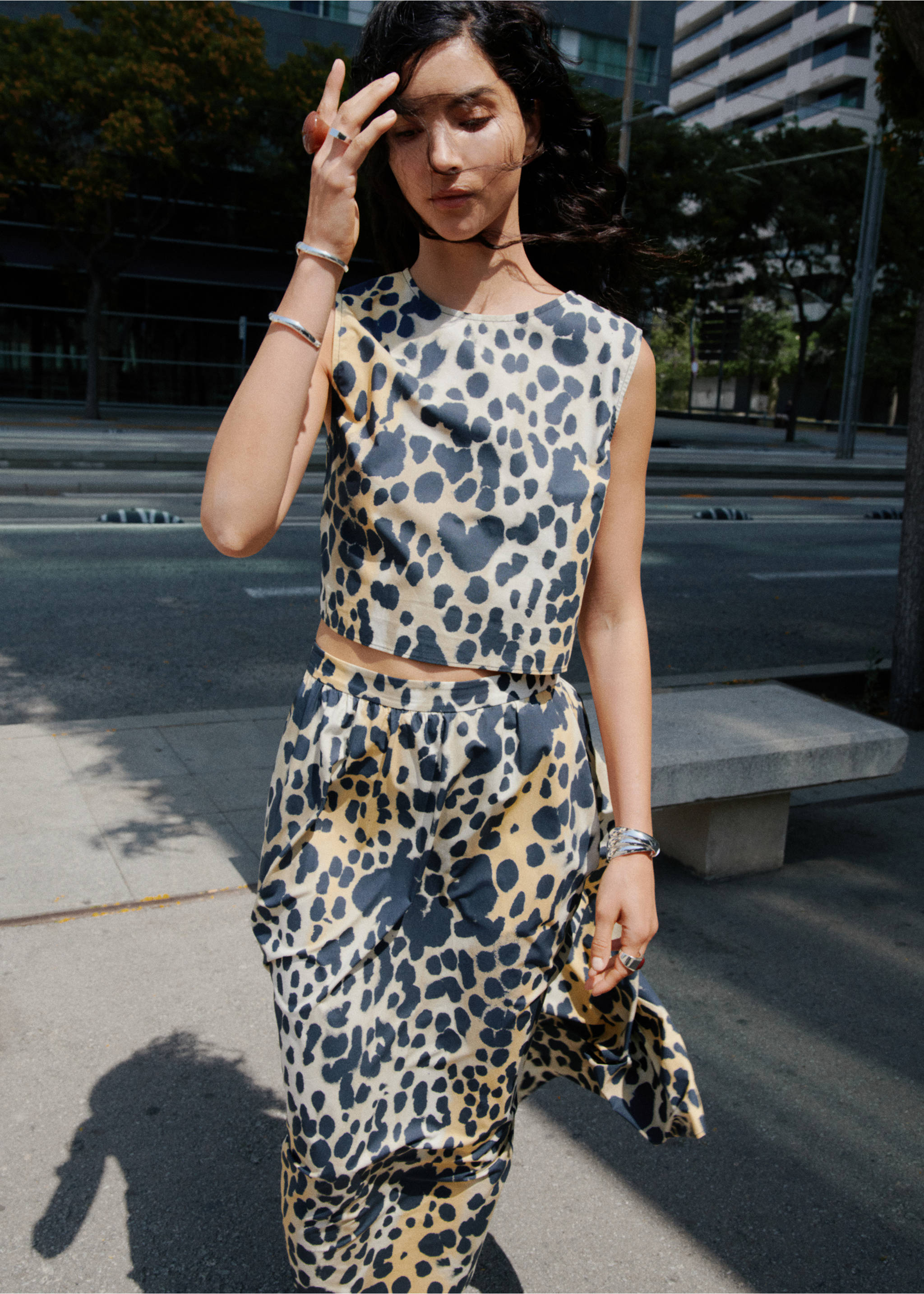 Leopard-print buttoned crop top - General plane, Black. Ref: 17083325-00.