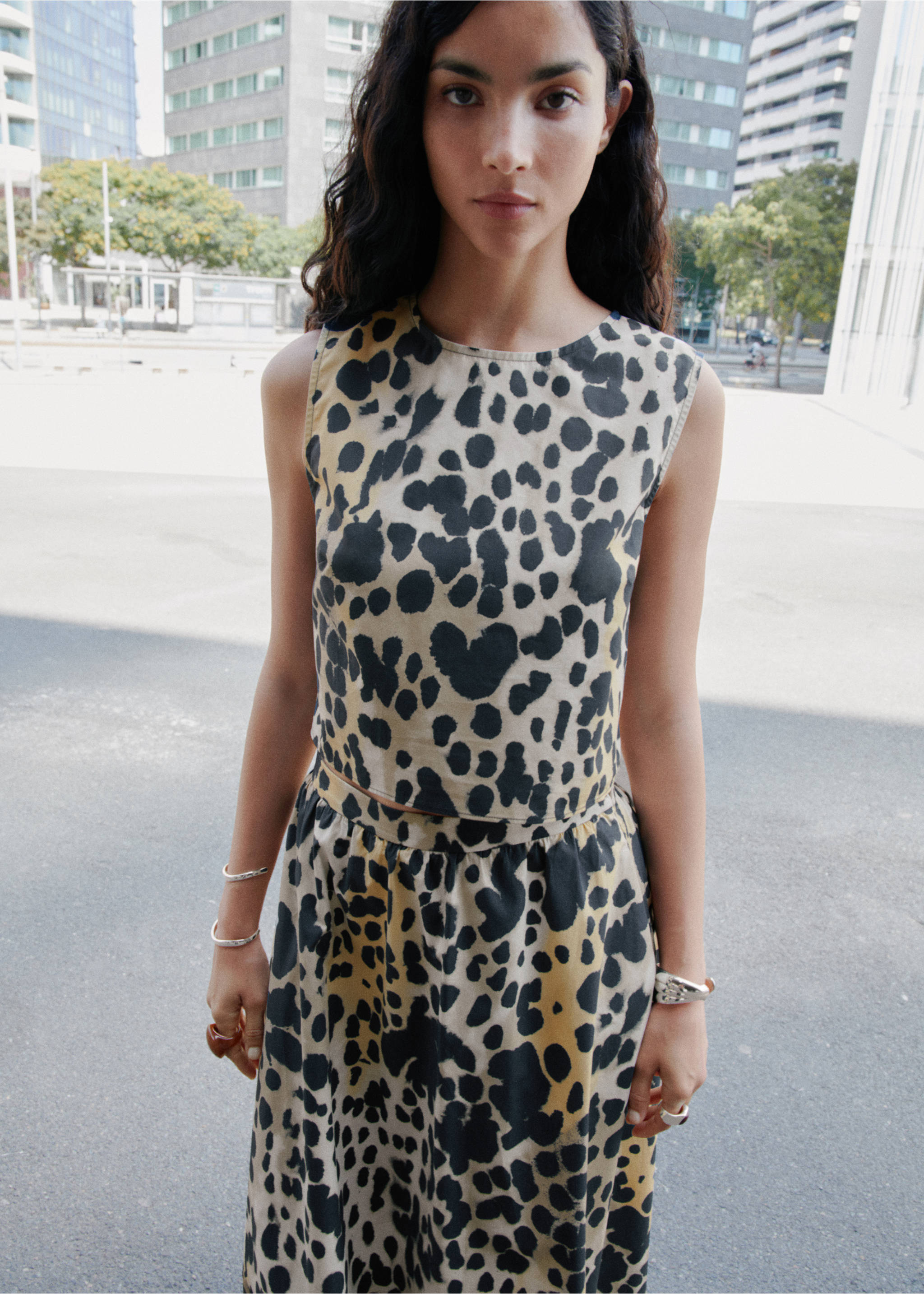 Leopard-print buttoned crop top - Medium plane, Black. Ref: 17083325-00.