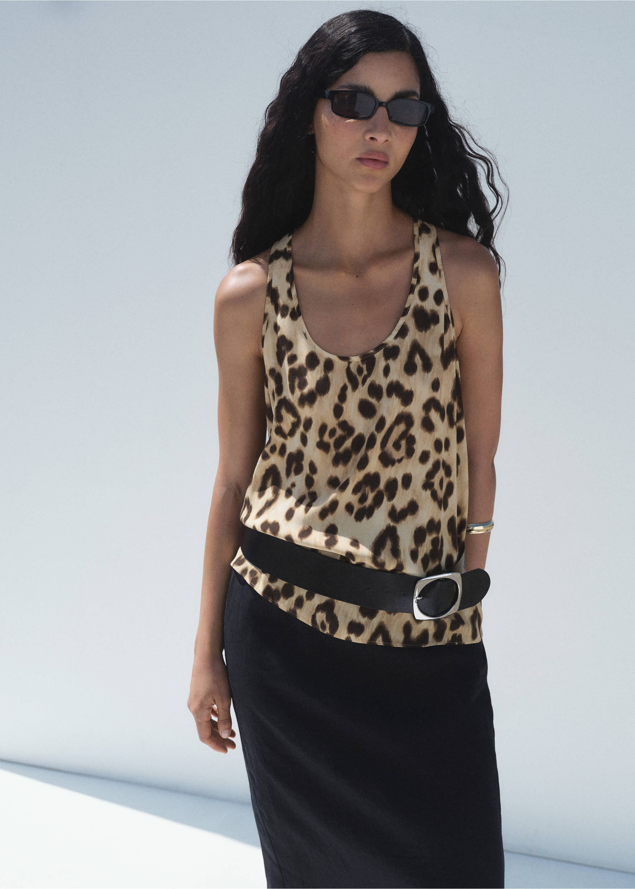 Leopard-print low-cut top - Medium plane, Beige. Ref: 17083326-00.