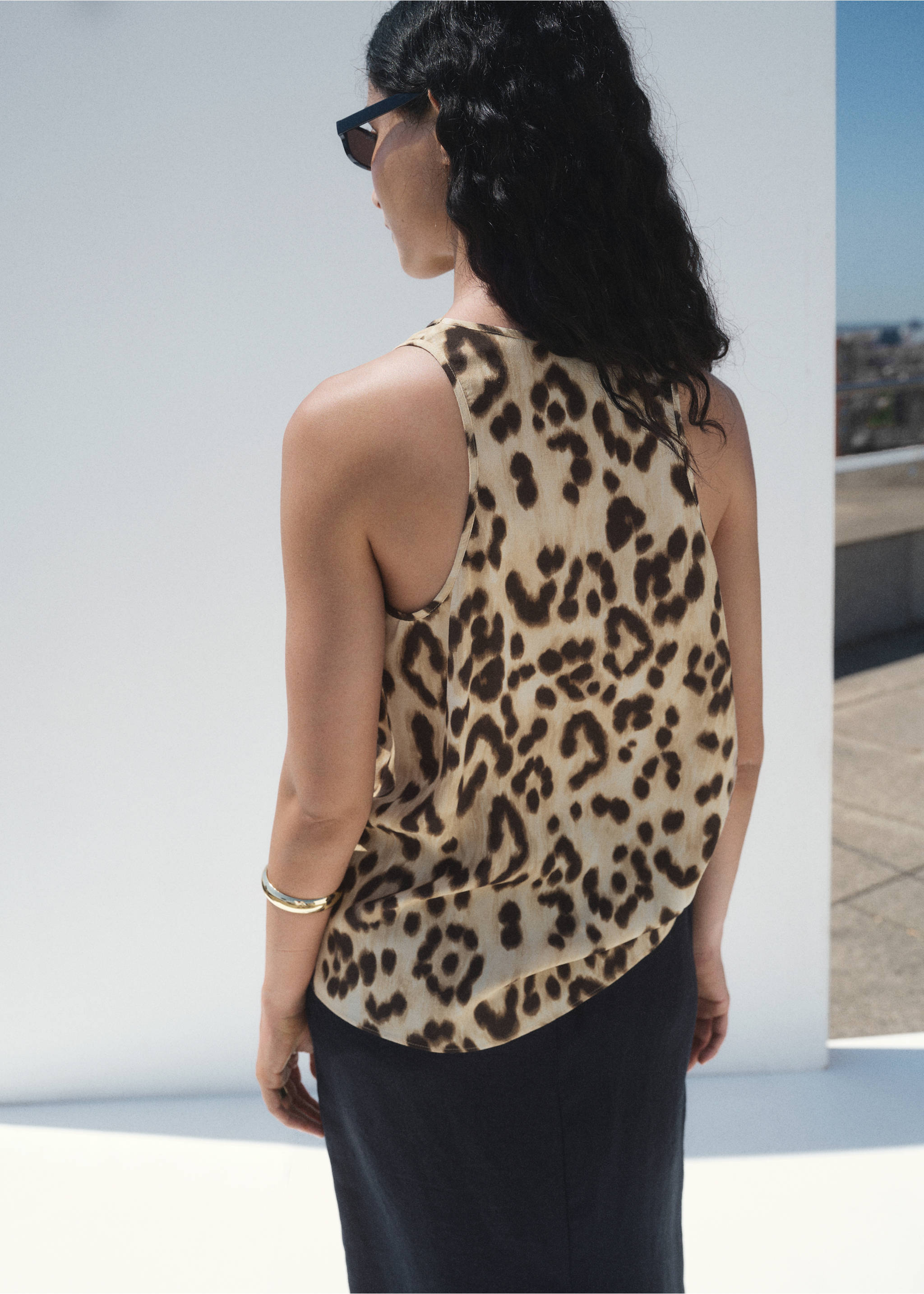 Leopard-print low-cut top - Reverse of the article, Beige. Ref: 17083326-00.