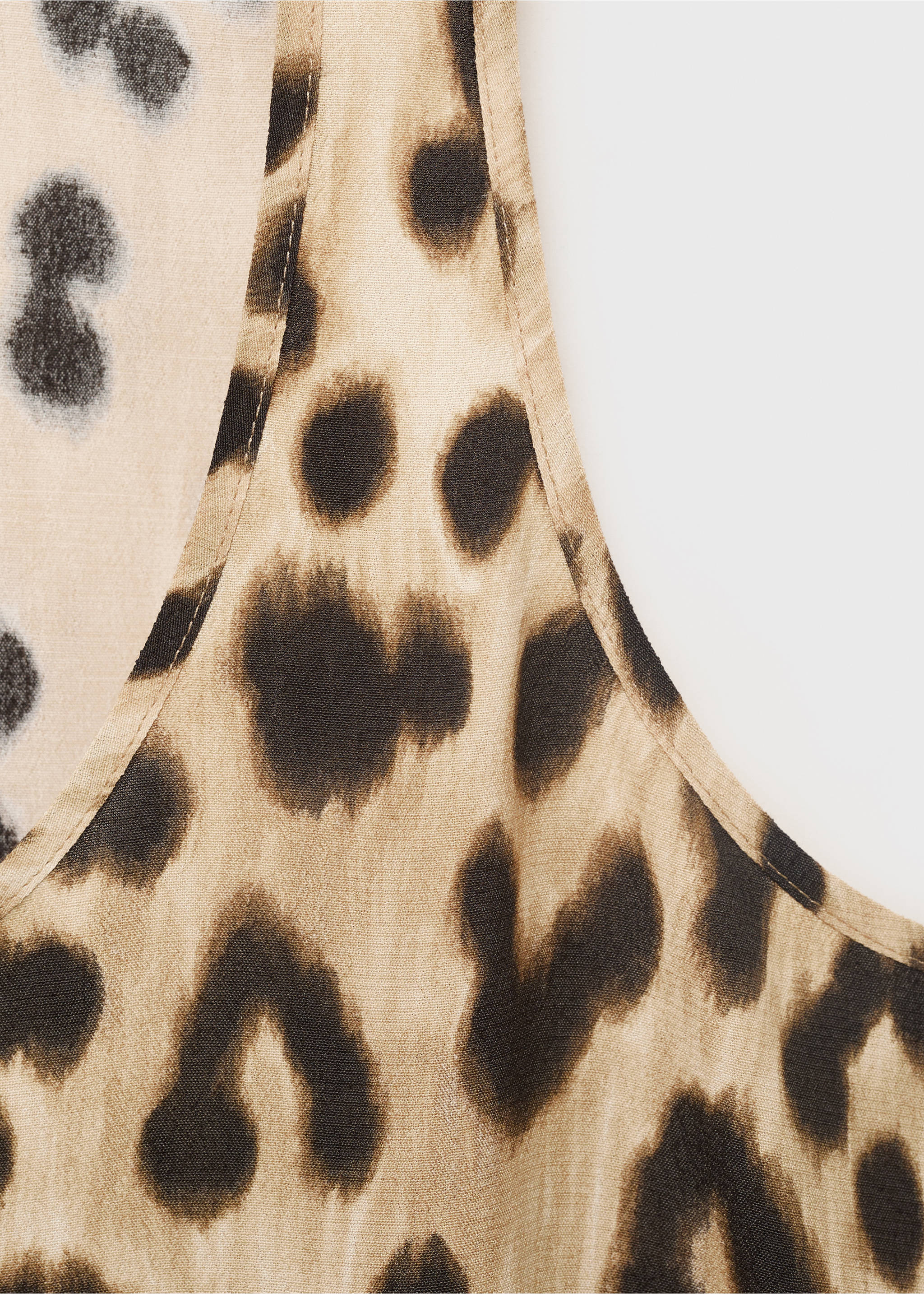 Leopard-print low-cut top - Details of the article 8, Beige. Ref: 17083326-00.