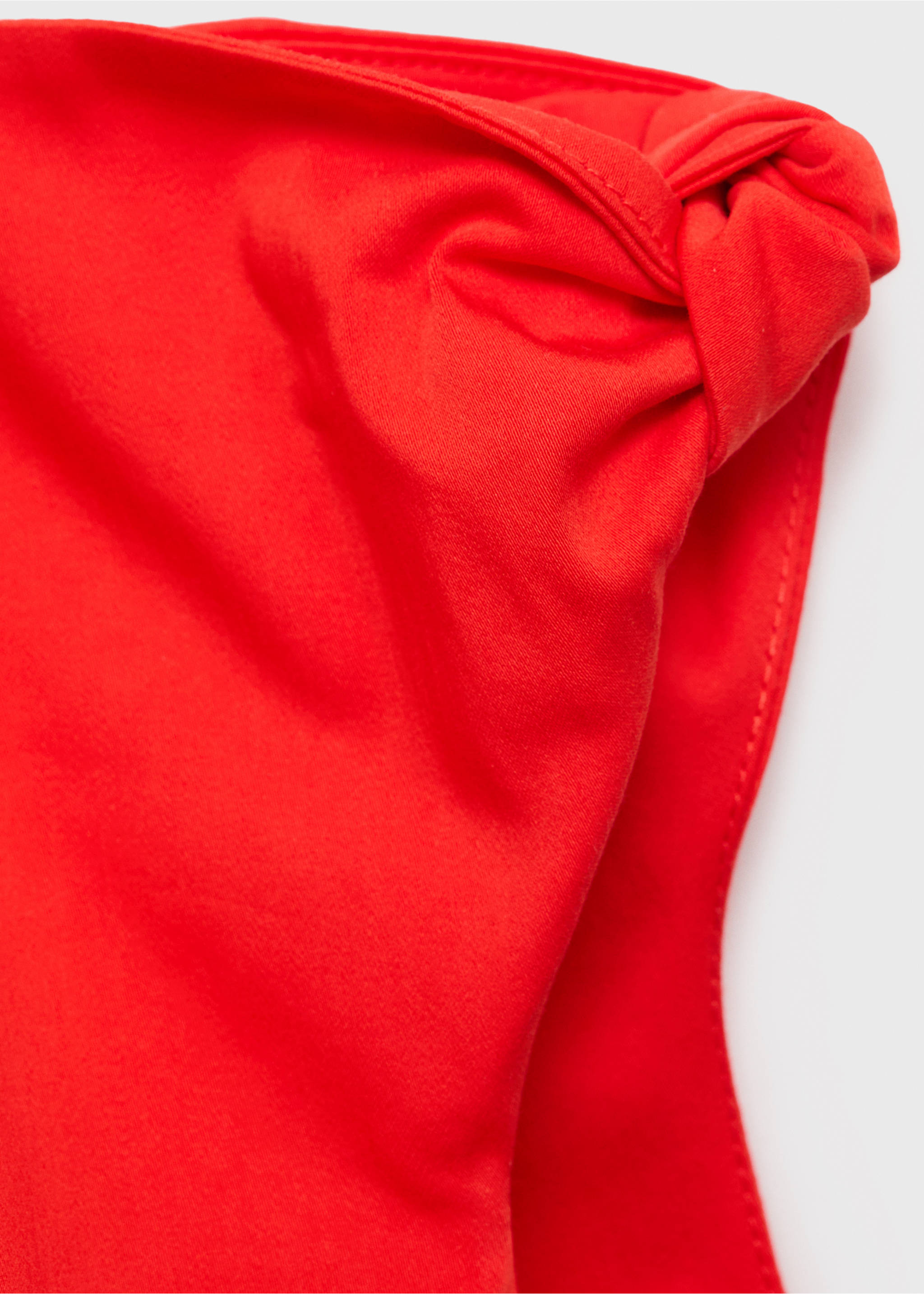 Ruched dress with asymmetrical neckline - Details of the article 8, Coral Red. Ref: 17083329-00.