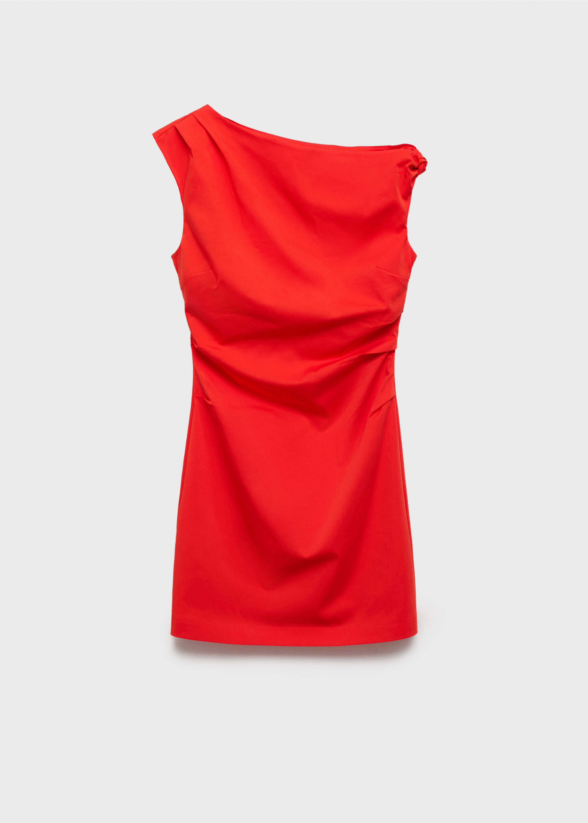 Ruched dress with asymmetrical neckline - Article without model, Coral Red. Ref: 17083329-00.