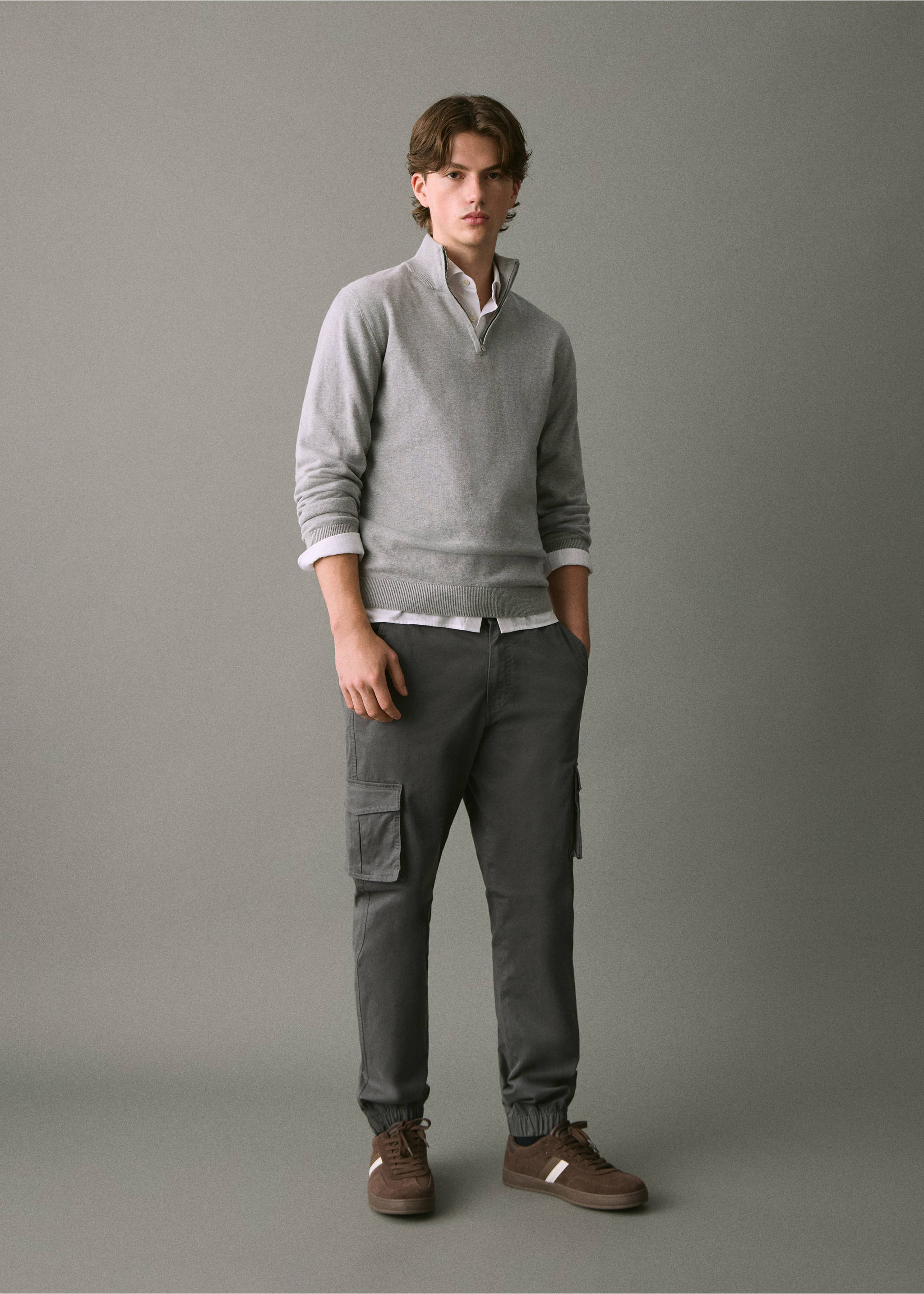 Cotton sweater with perkins neck - General plane, Medium Heather Grey. Ref: 17083334-00.