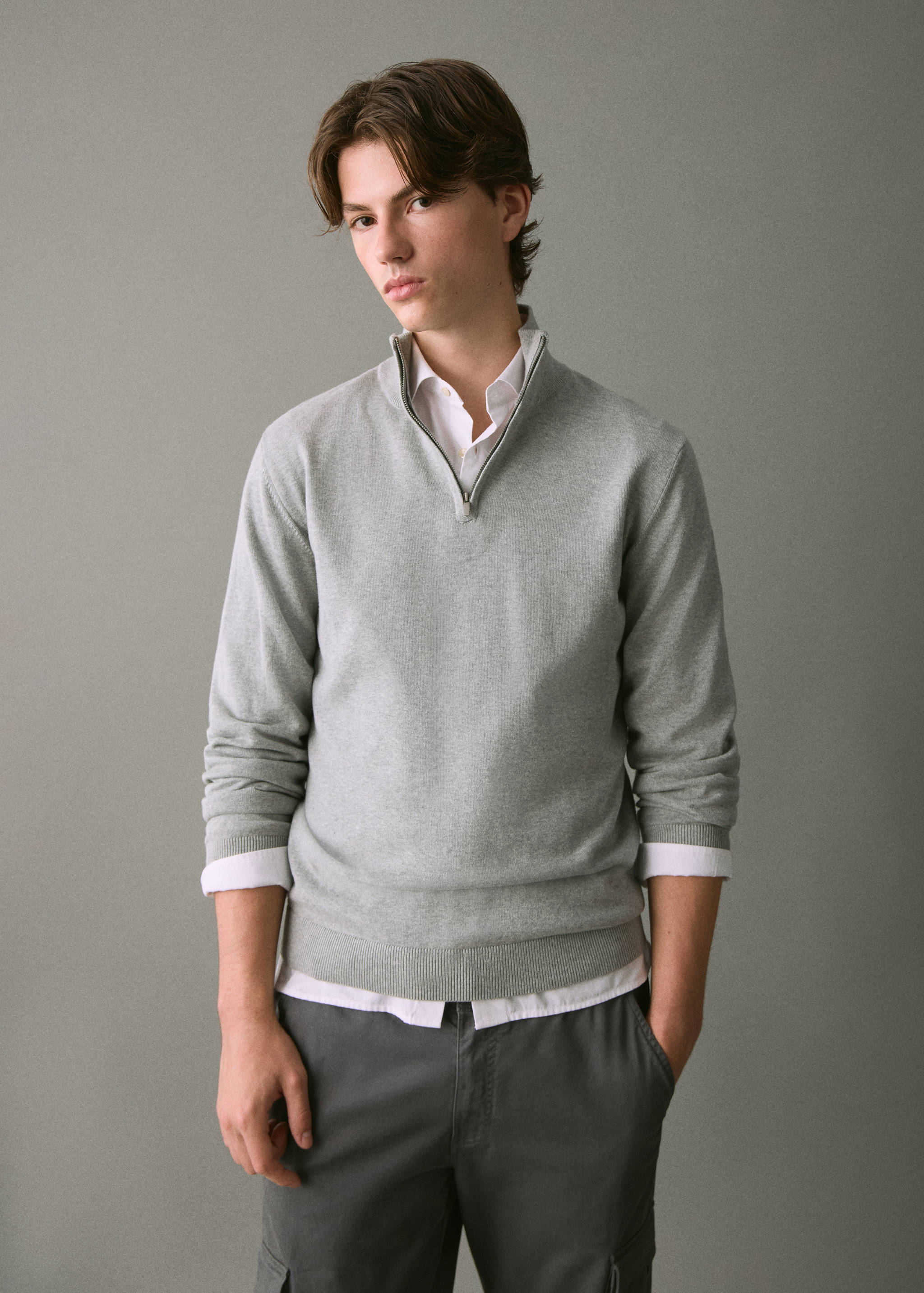 Cotton sweater with perkins neck - Medium plane