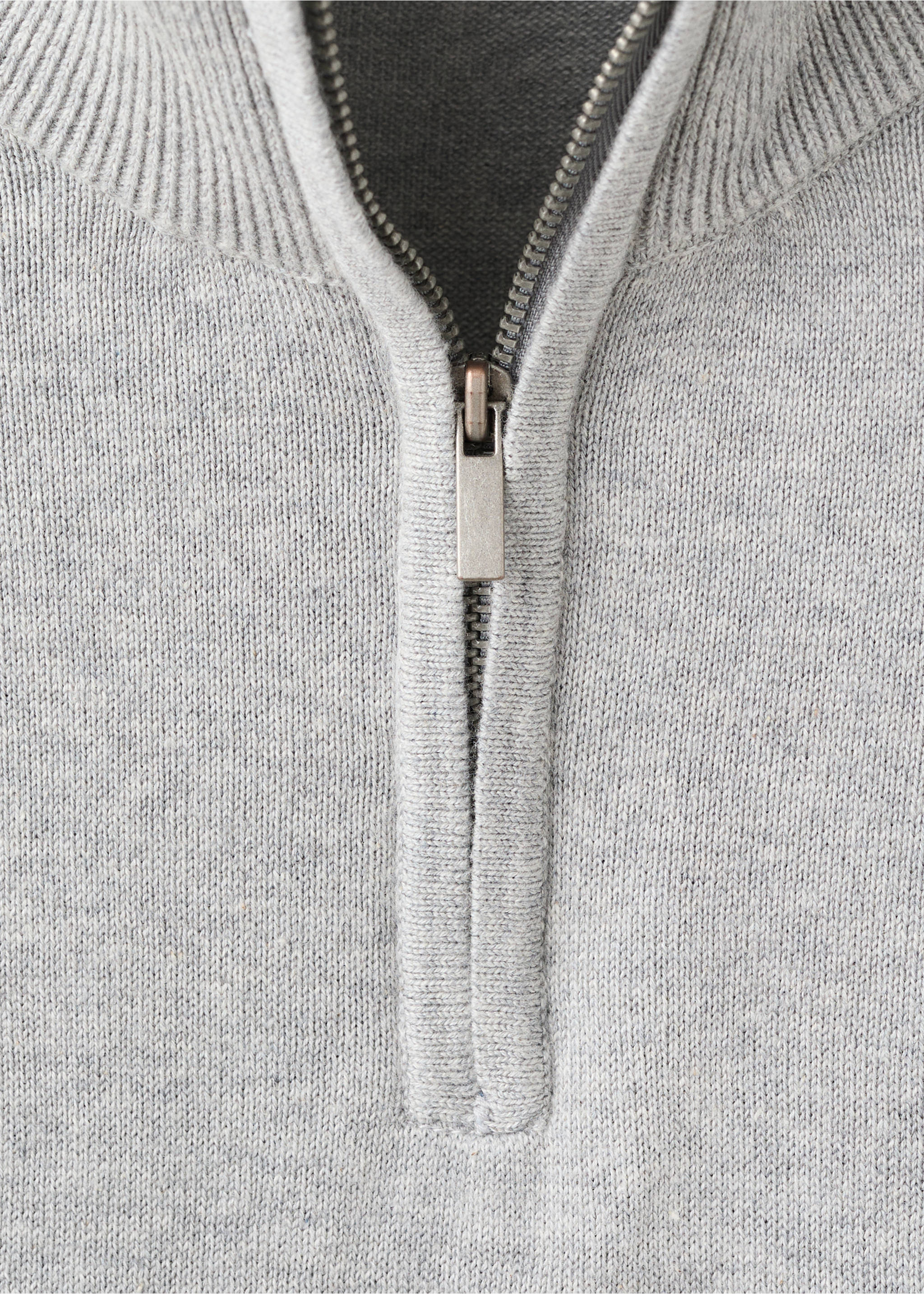 Cotton sweater with perkins neck - Details of the article 8, Medium Heather Grey. Ref: 17083334-00.