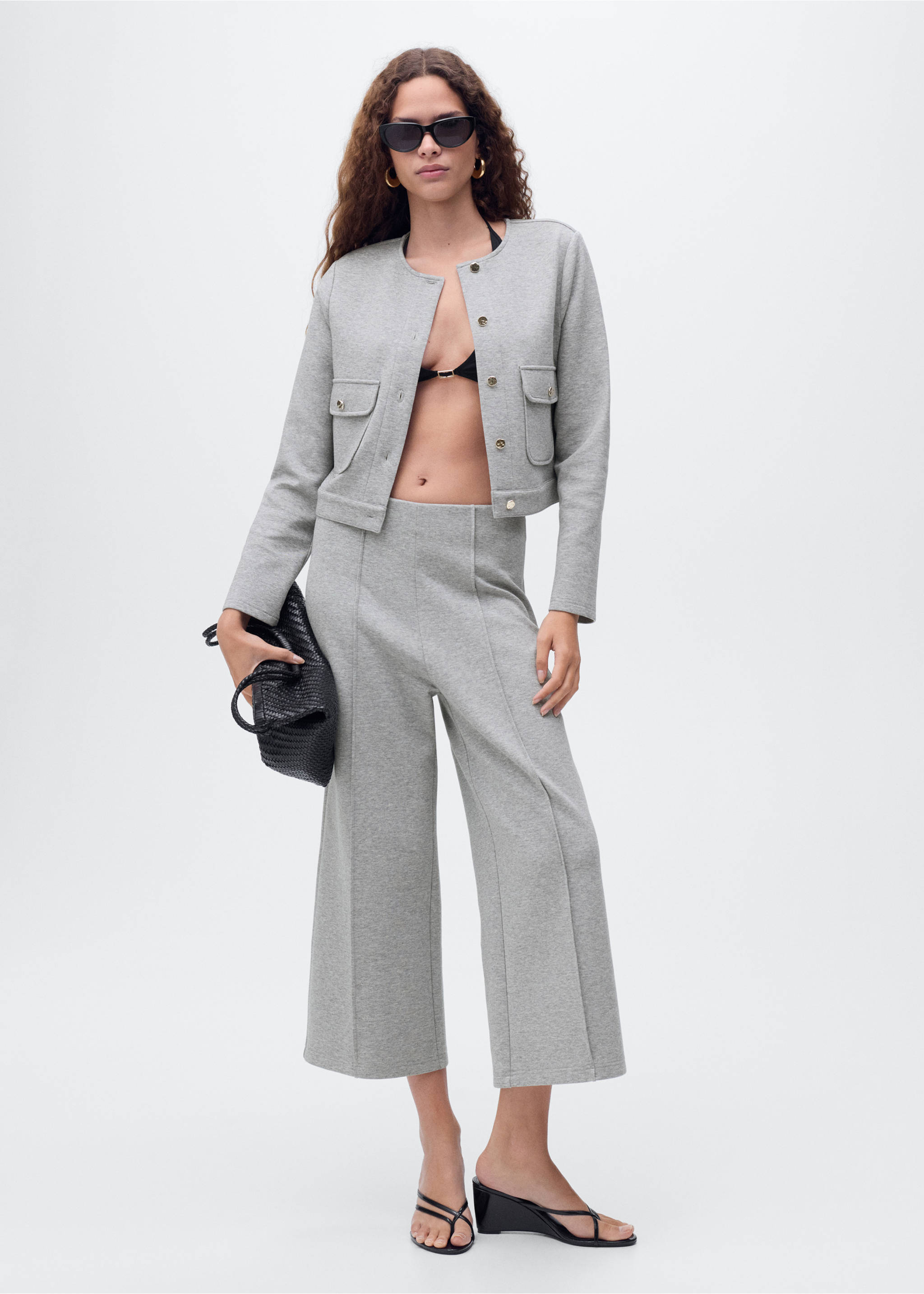 Cotton crop trousers - General plane, Medium Heather Grey. Ref: 17084074-00.