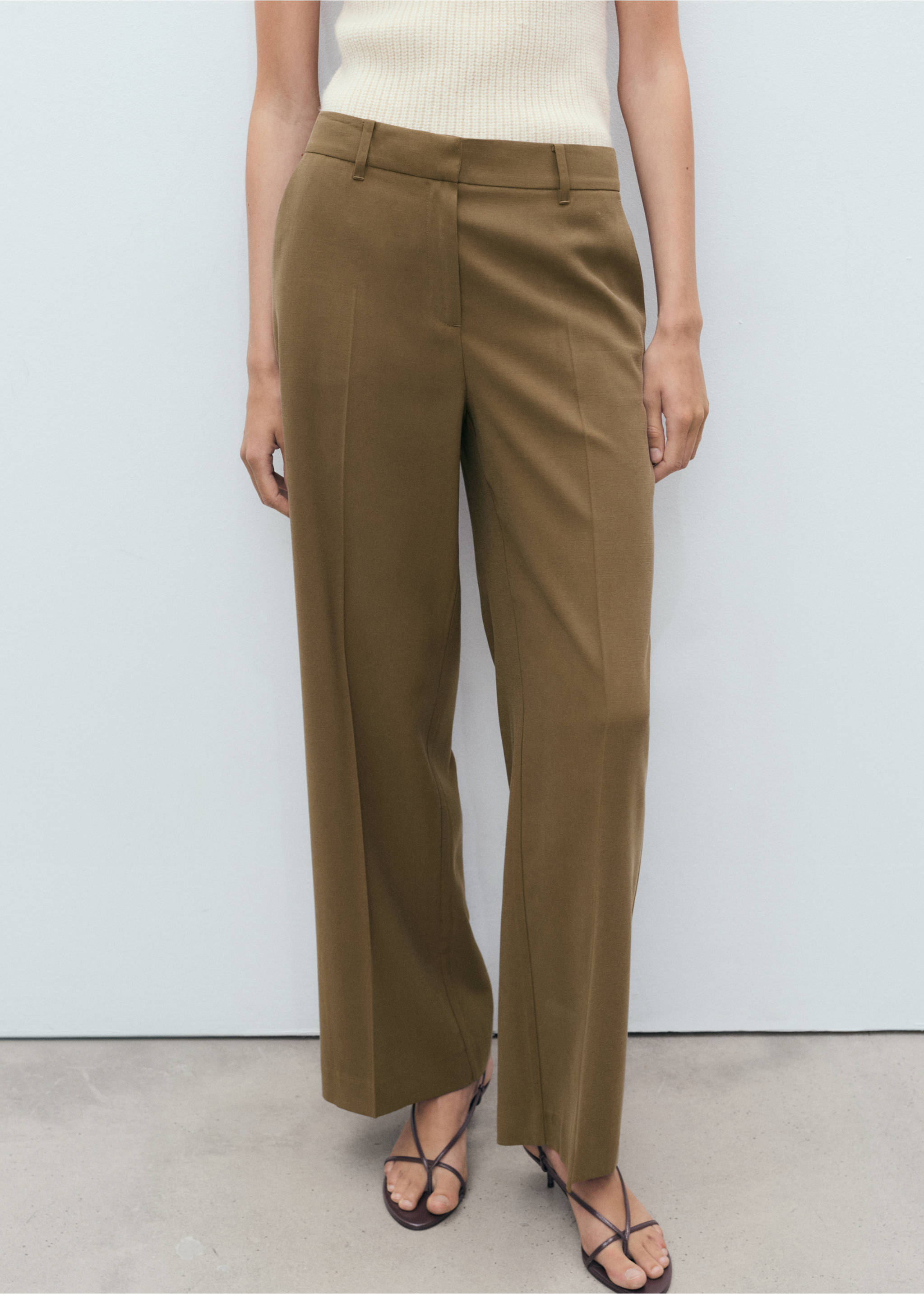 Straight mid-rise trousers - Medium plane, Khaki. Ref: 17084078-00.
