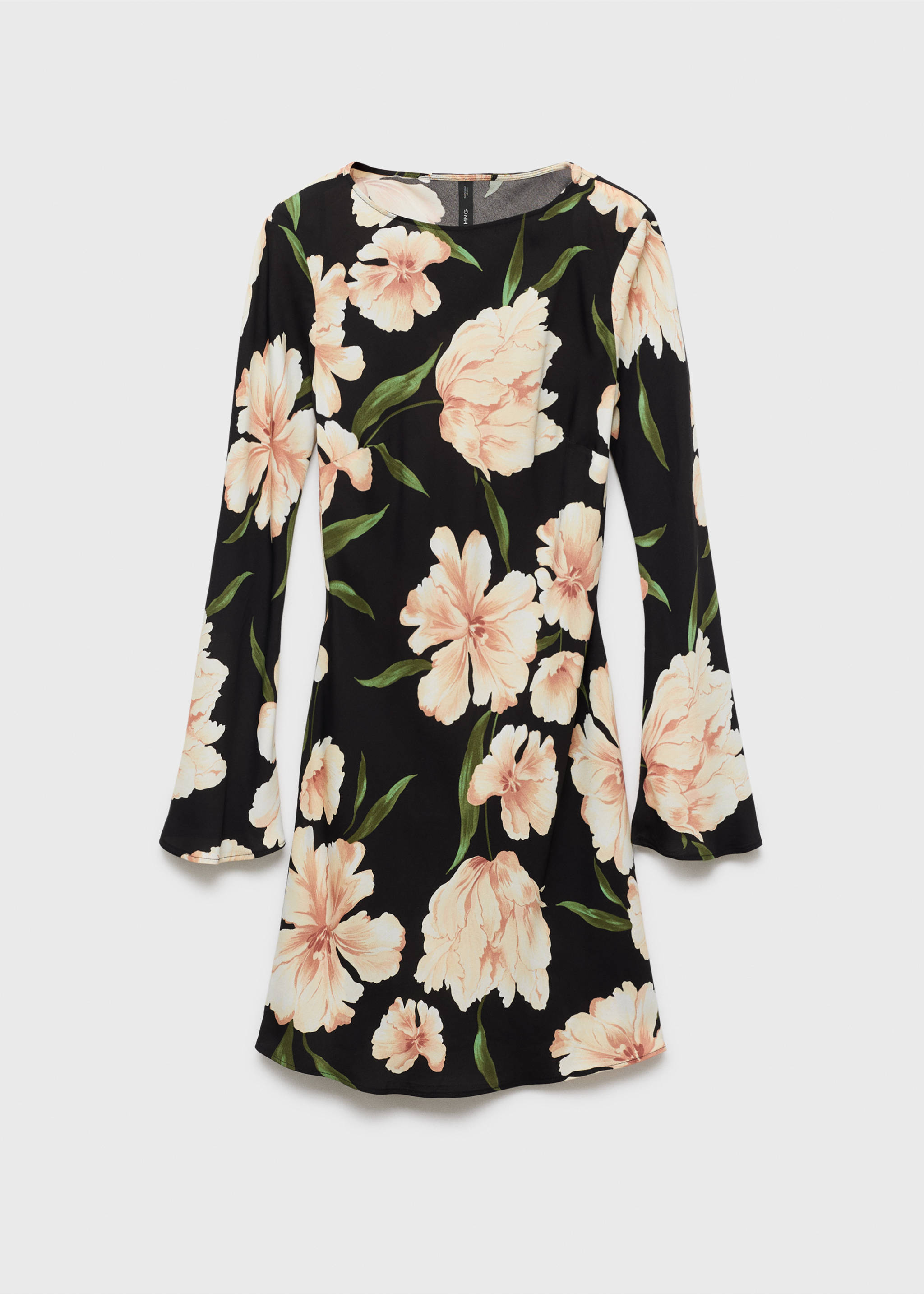 Floral-print dress with bell sleeves - Article without model, Black. Ref: 17084080-00.