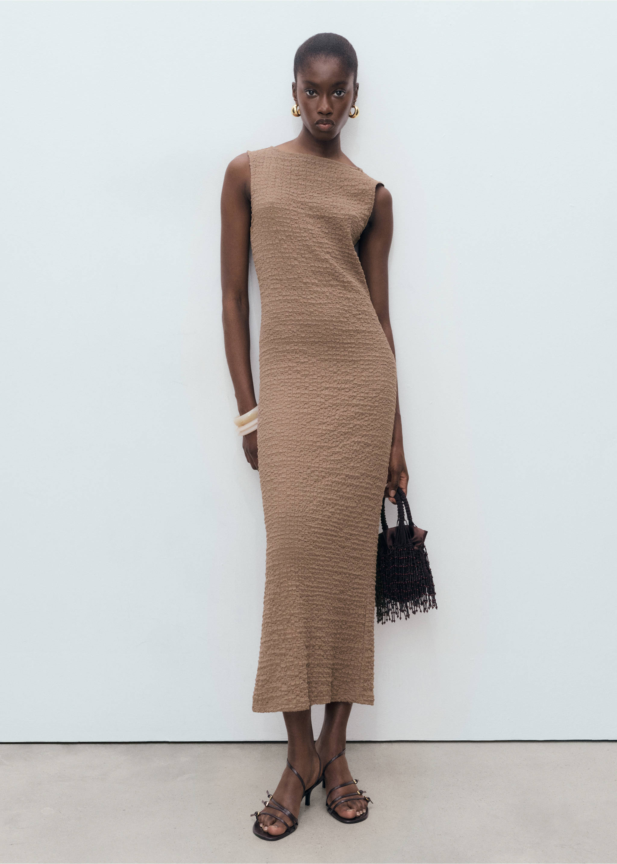 Fitted textured dress - General plane, Beige. Ref: 17084085-00.