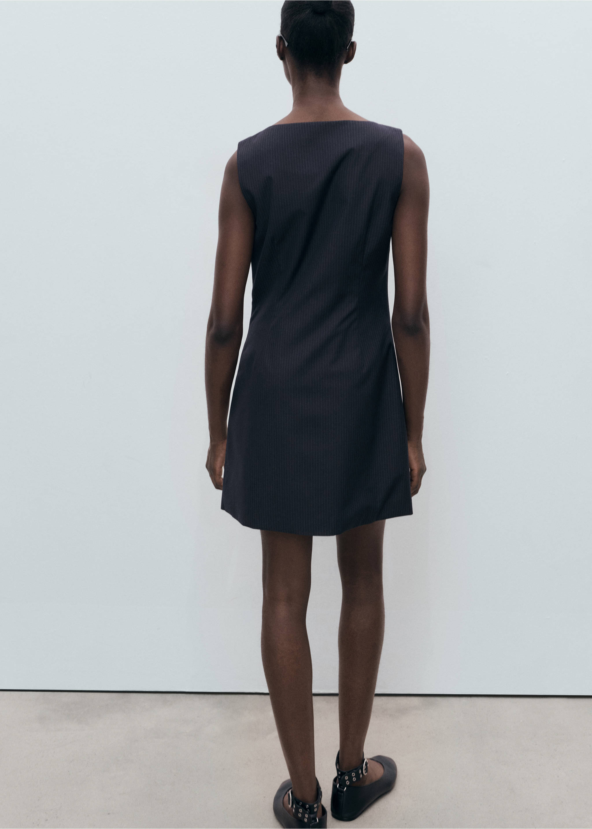 Pinstripe dress with hidden buttons - Reverse of the article, Navy. Ref: 17084089-00.