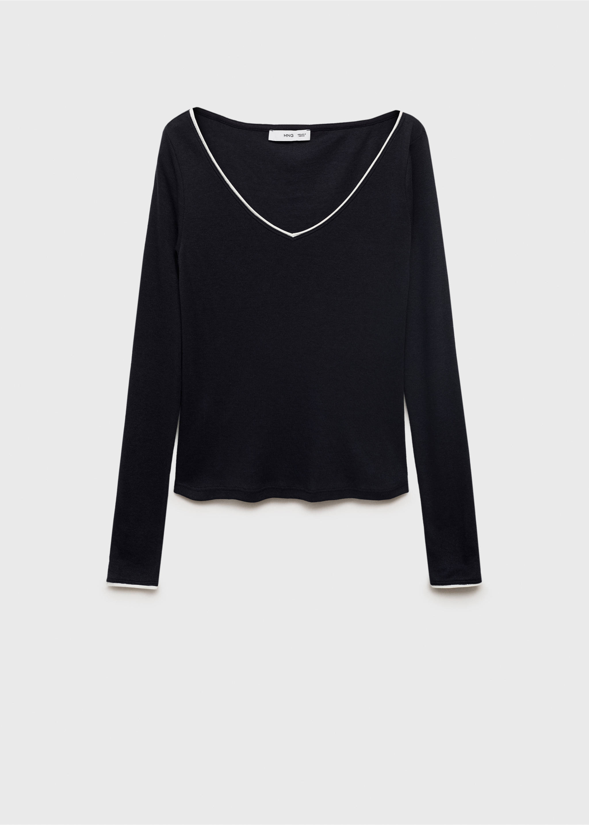 V-neck combined-fabric t-shirt - Article without model, Dark Navy. Ref: 17084094-00.