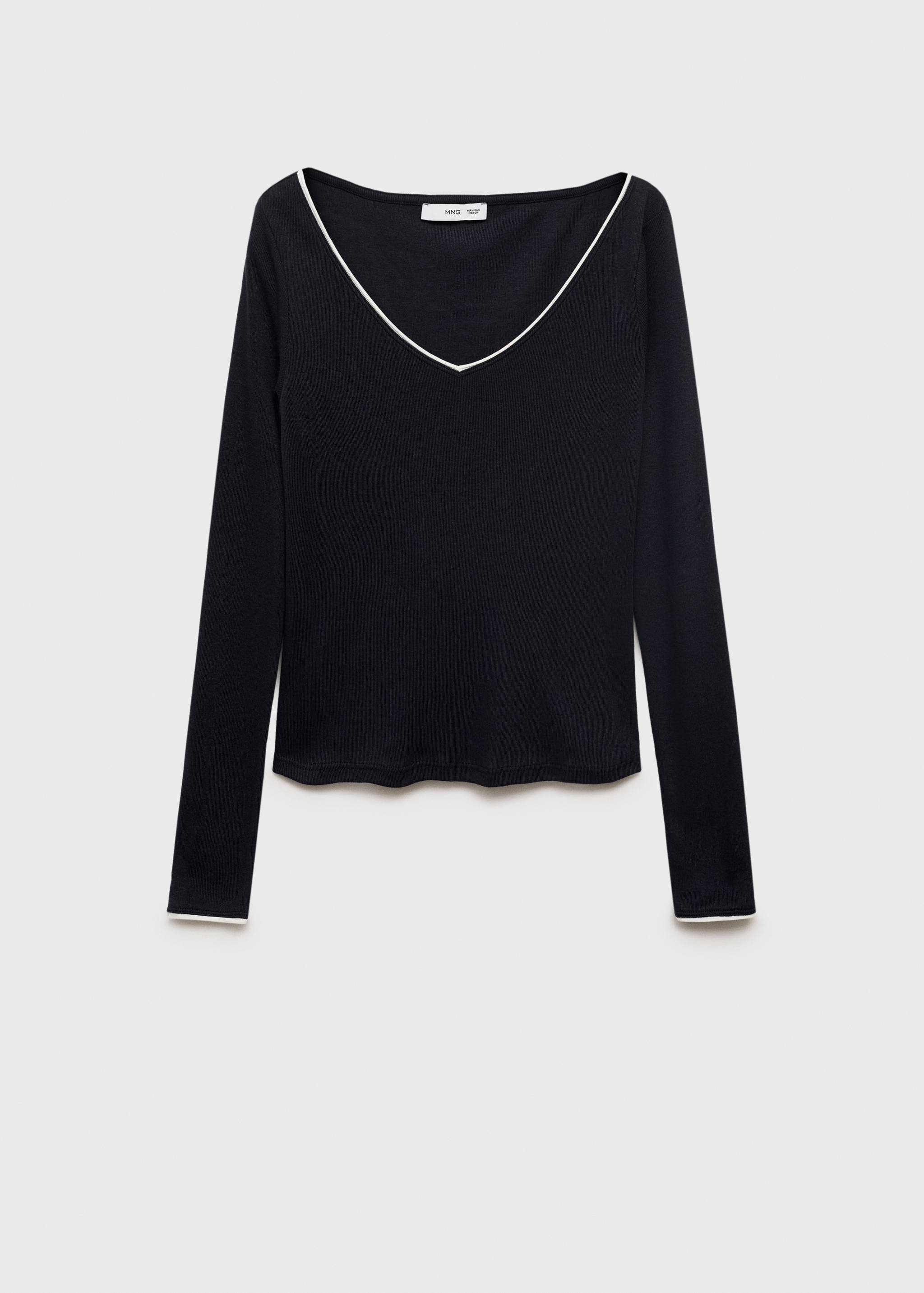 V-neck combined-fabric t-shirt - Article without model