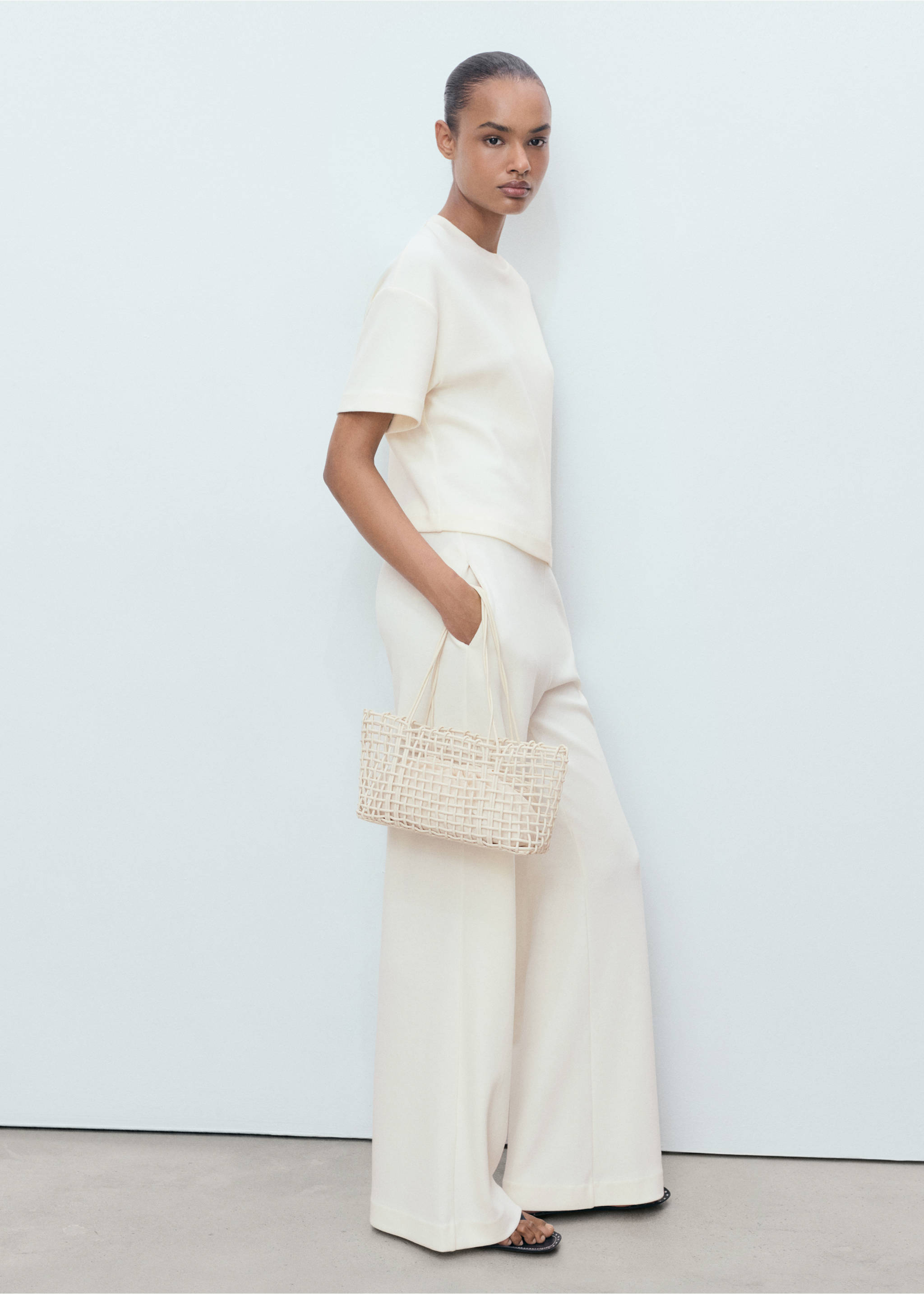 Straight-fit cotton trousers - General plane, Ecru. Ref: 17084095-00.