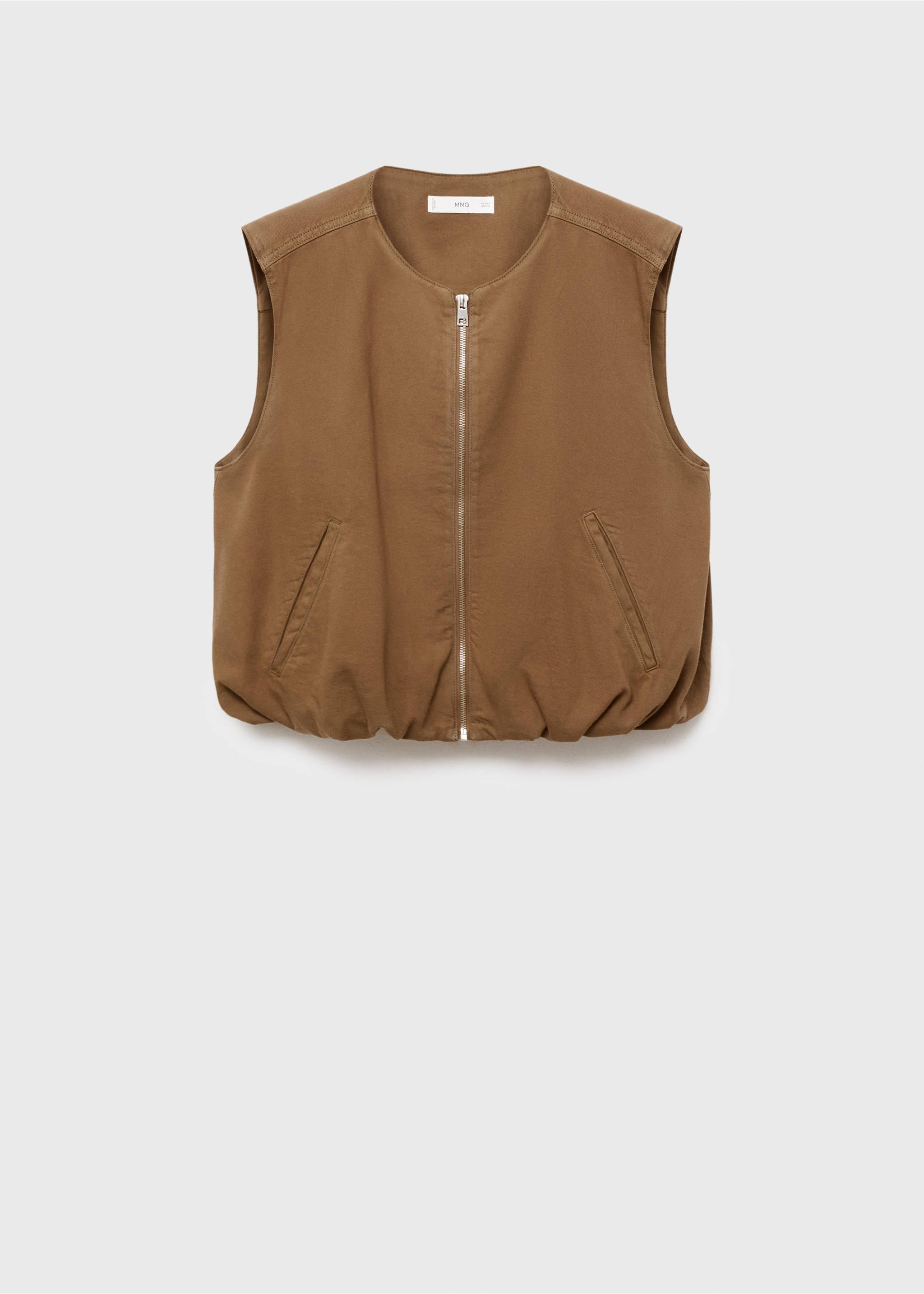 Puffer denim waistcoat - Article without model, Brown. Ref: 17084101-00.