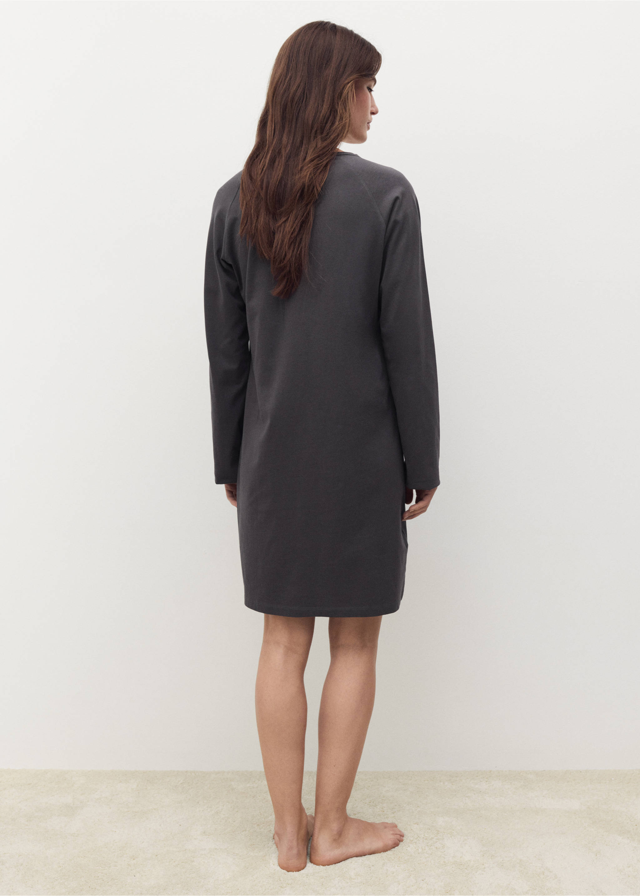Cotton nightdress with button detail - Reverse of the article, Charcoal. Ref: 17084103-00.