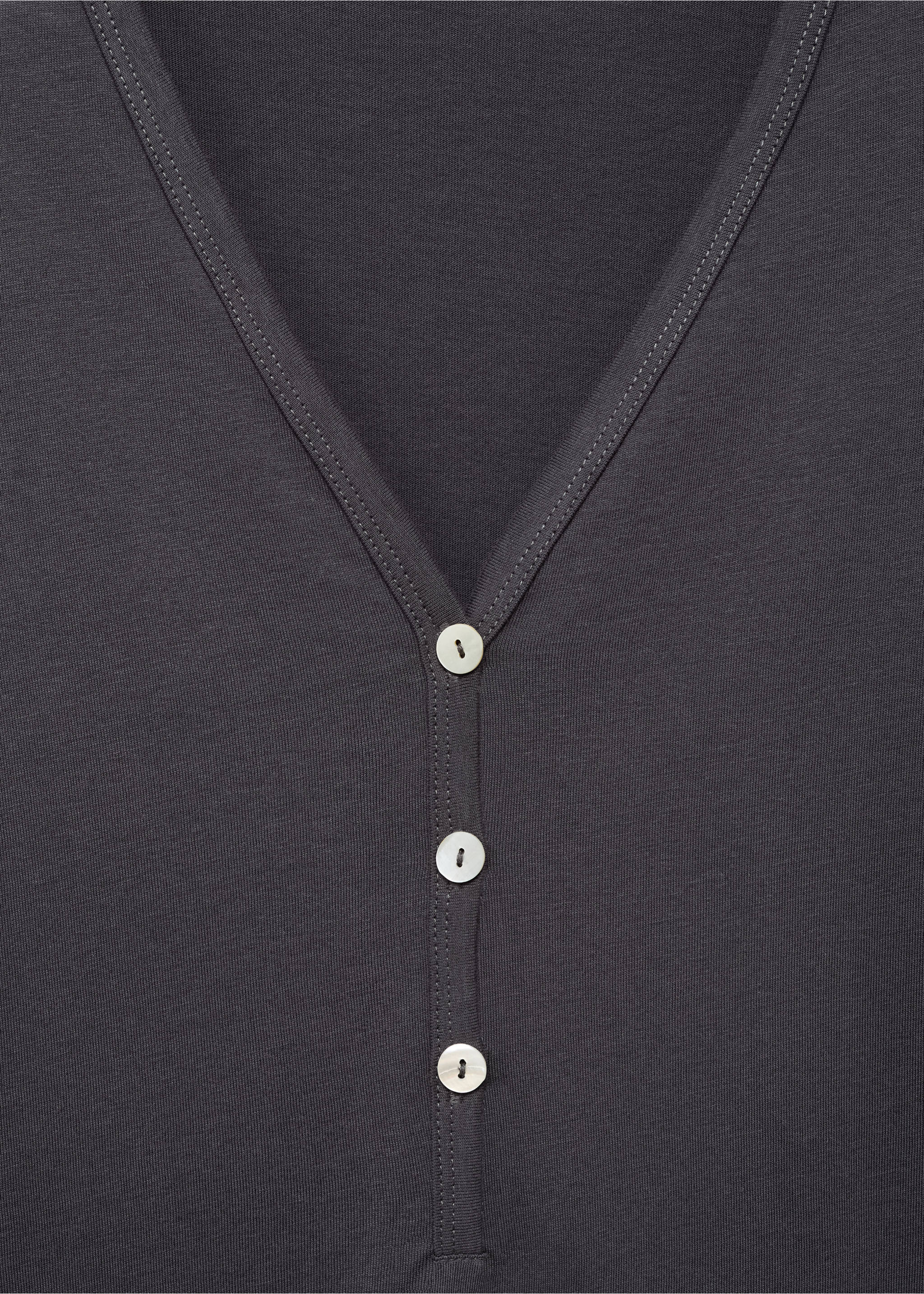 Cotton nightdress with button detail - Details of the article 8, Charcoal. Ref: 17084103-00.