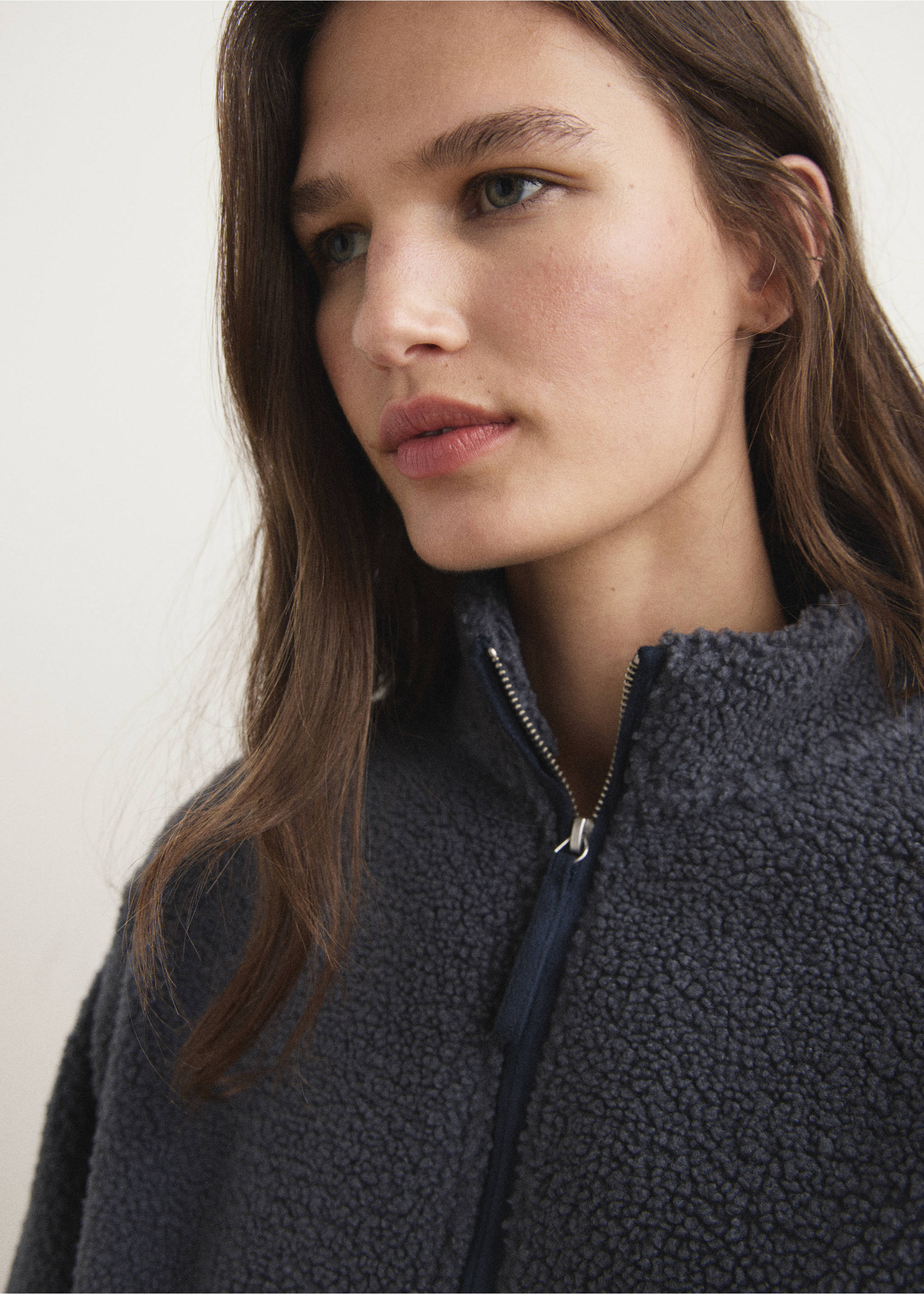 Sweatshirt de velocino com fecho de correr - Pormenor do artigo 1, Azul-tinta. Ref: 17084104-00.
