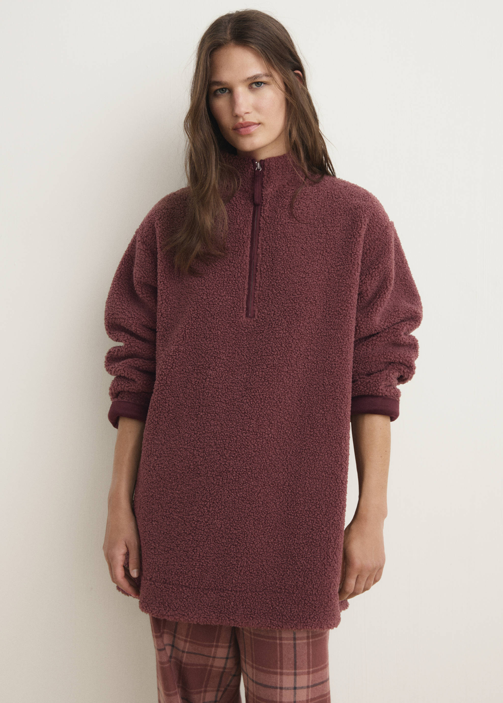 Sweat-shirt effet moutonné fermeture Éclair - Plan moyen