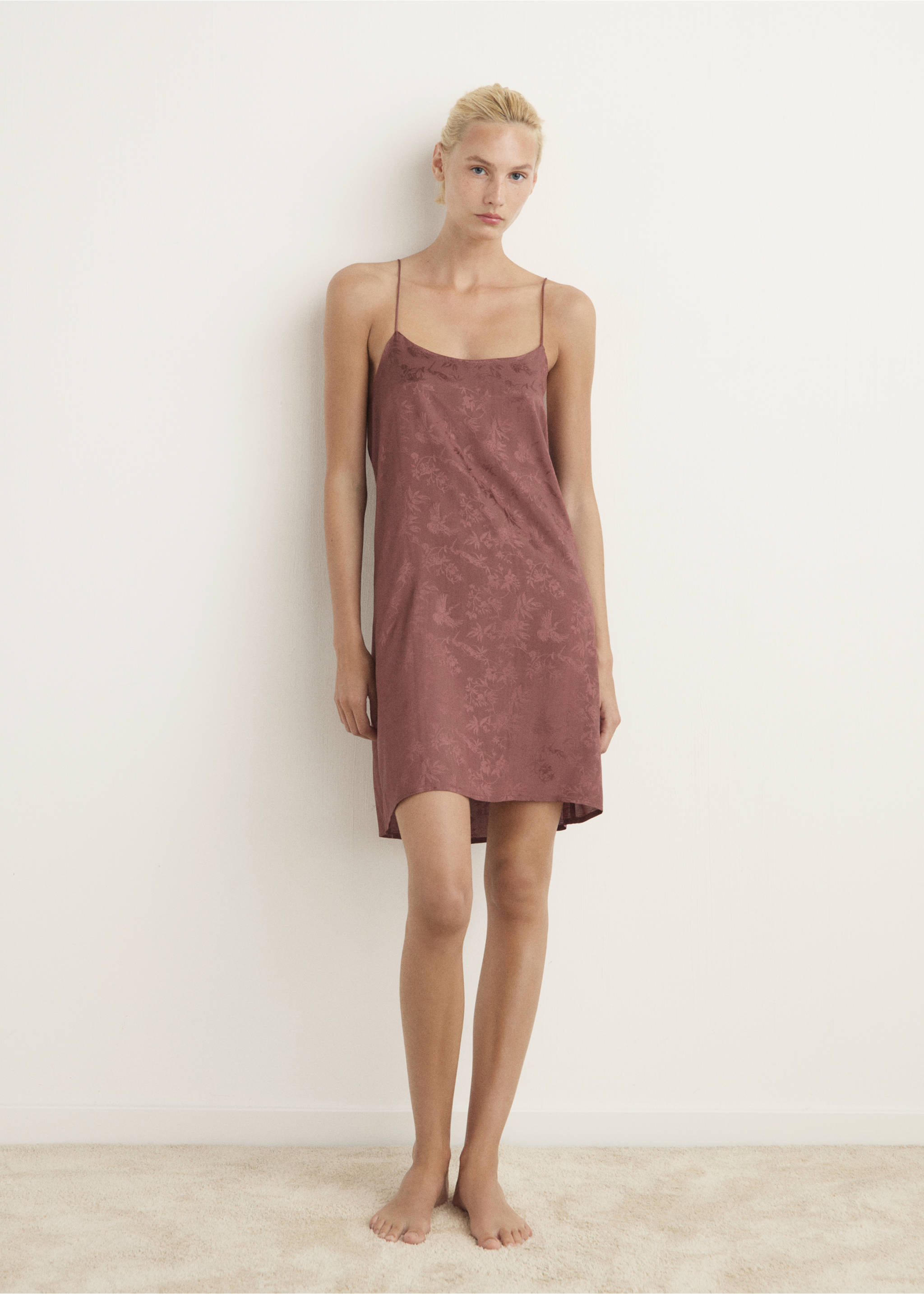 Jacquard satin nightdress - General plane, Brown. Ref: 17084107-00.