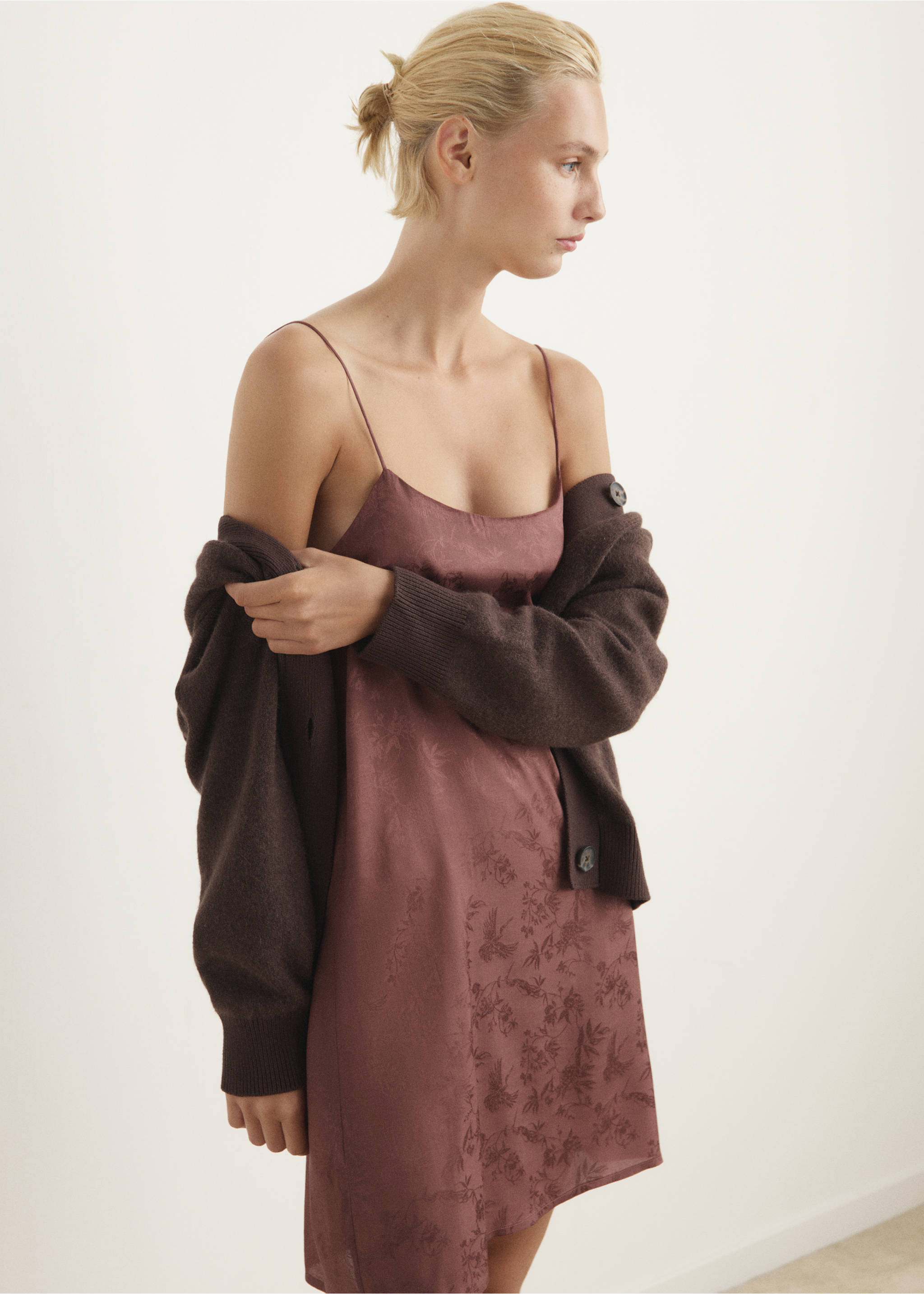 Jacquard satin nightdress - Medium plane, Brown. Ref: 17084107-00.