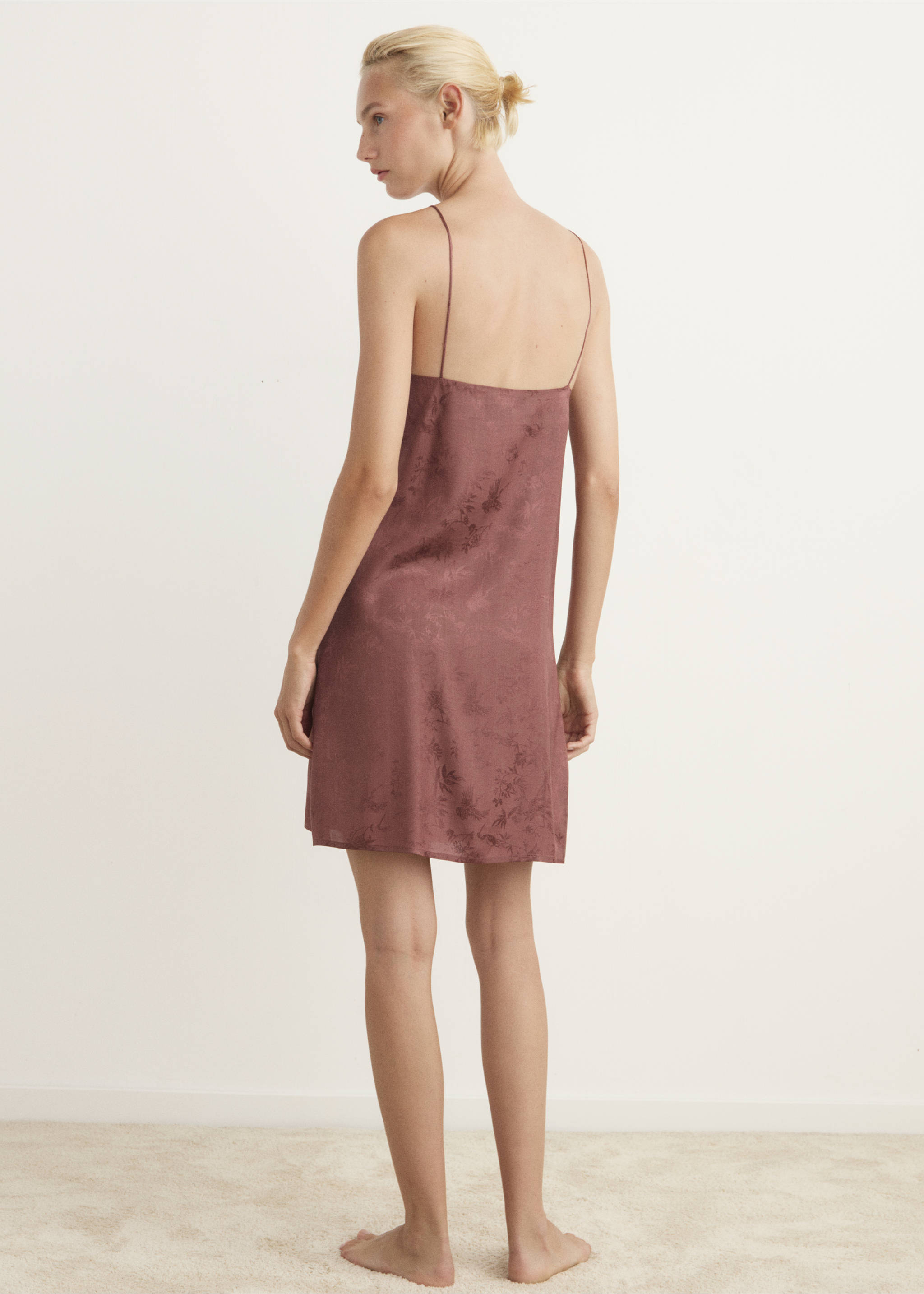 Jacquard satin nightdress - Reverse of the article, Brown. Ref: 17084107-00.