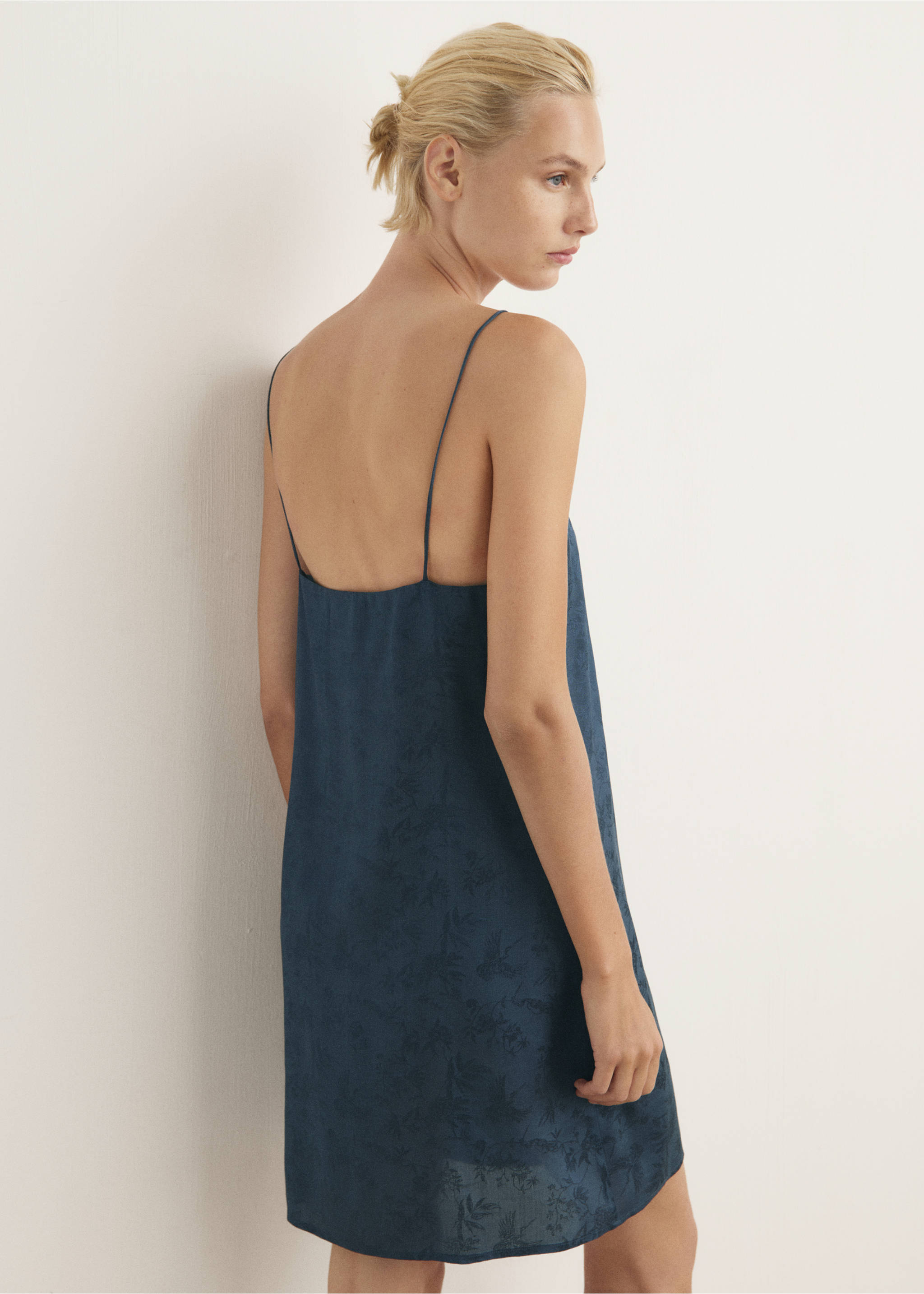Jacquard satin nightdress - Reverse of the article, Night Blue. Ref: 17084107-00.