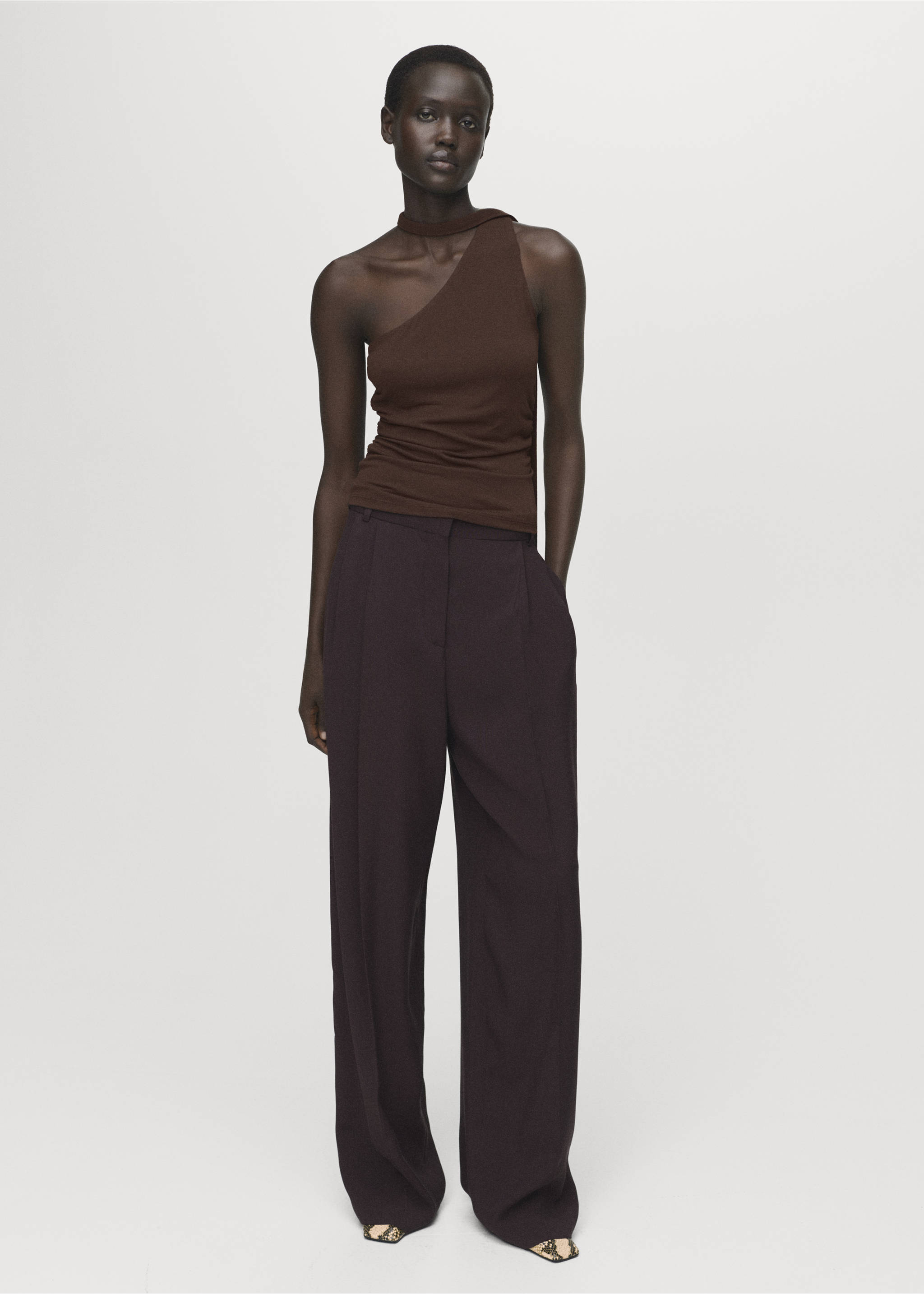 Asymmetrical foulard top - General plane, Brown. Ref: 17084137-00.